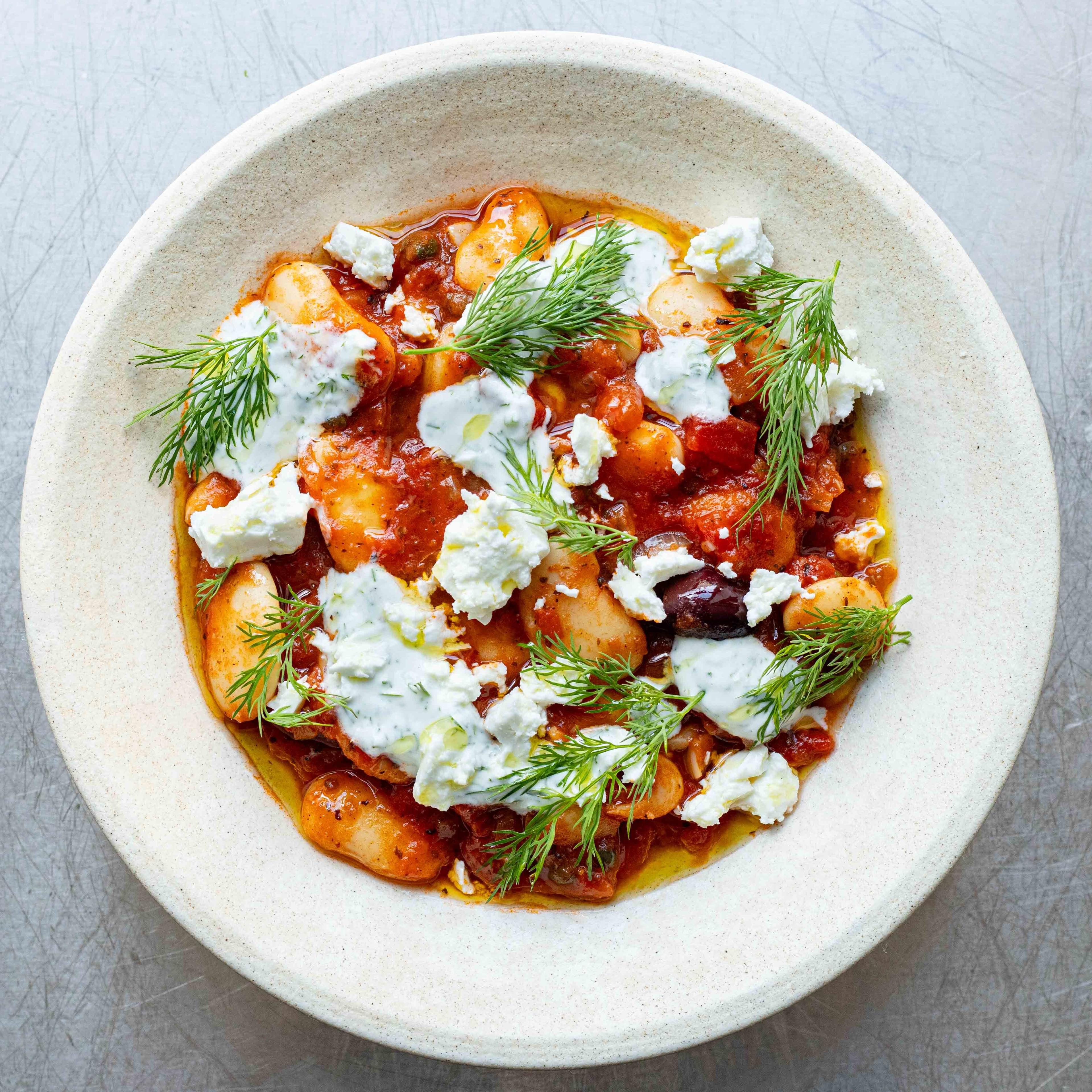 Warm Greek Beans With Dill Yoghurt