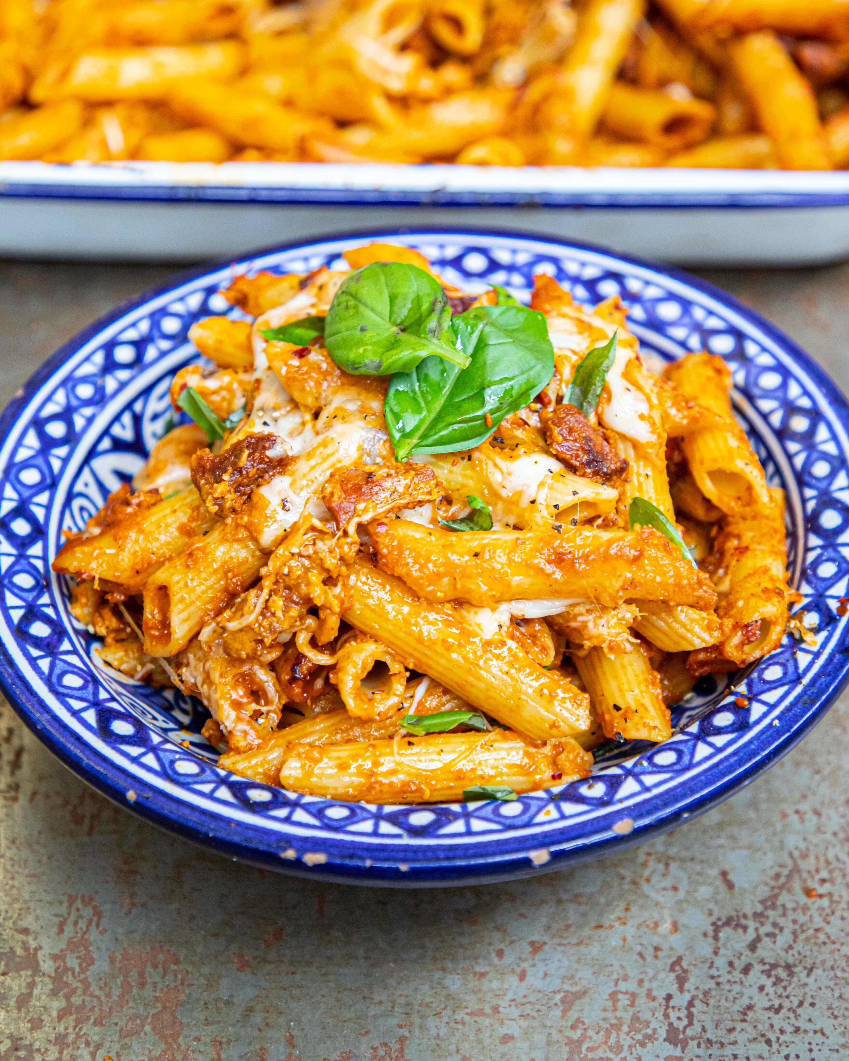 Chorizo Pesto Pasta Bake