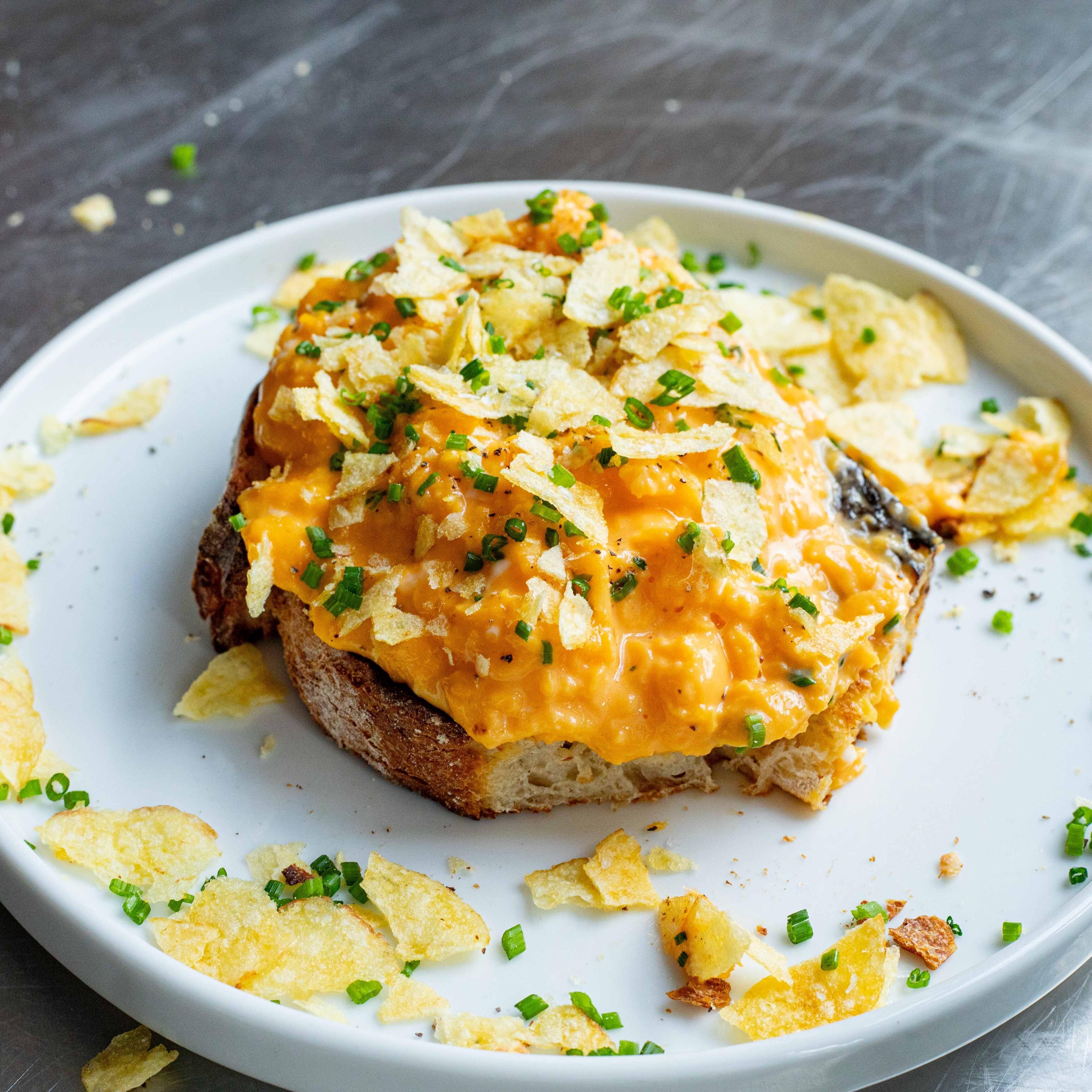 Perfect Custardy Scrambled Eggs and Crisps