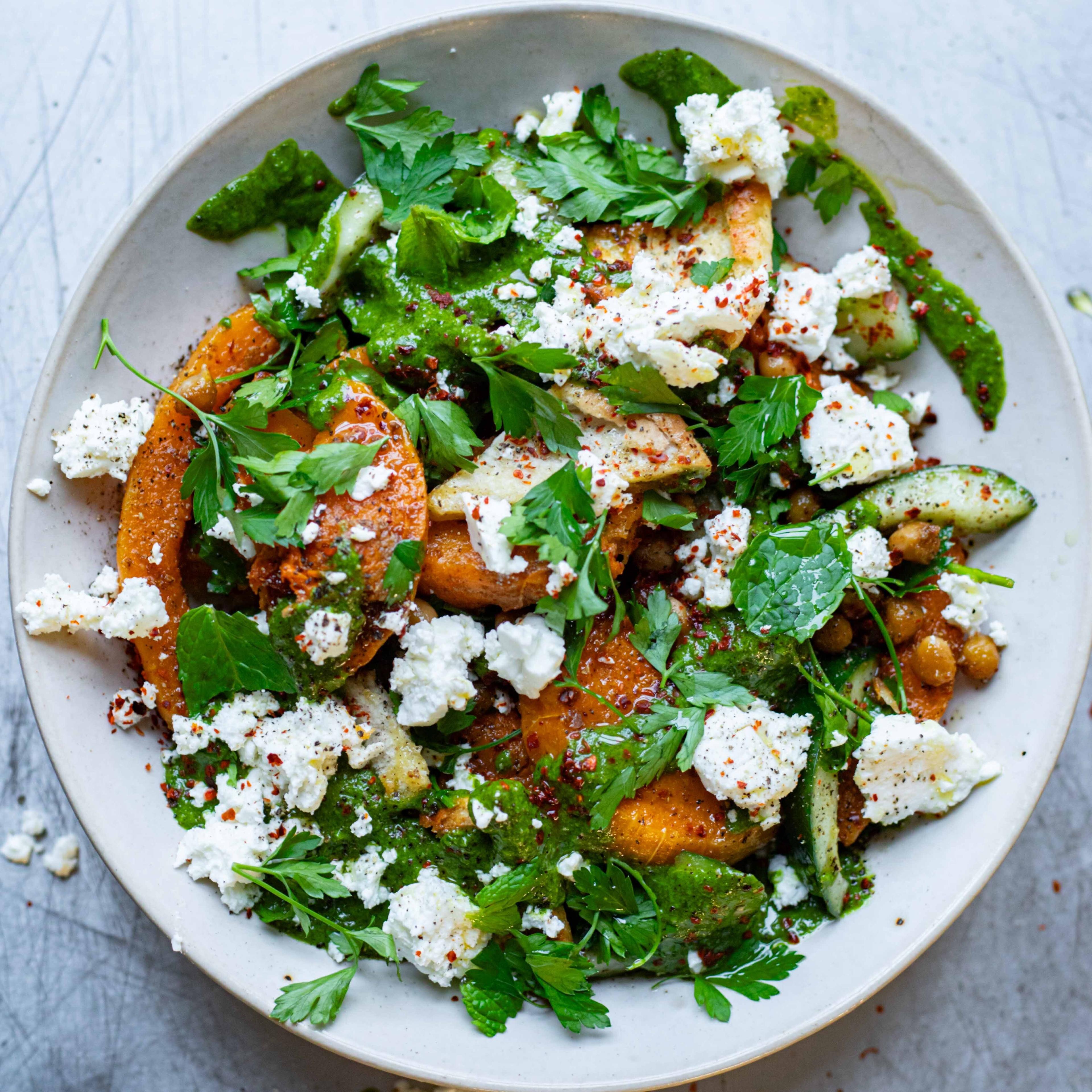 Squash Chickpea Fattoush With Crispy Pitta Chips