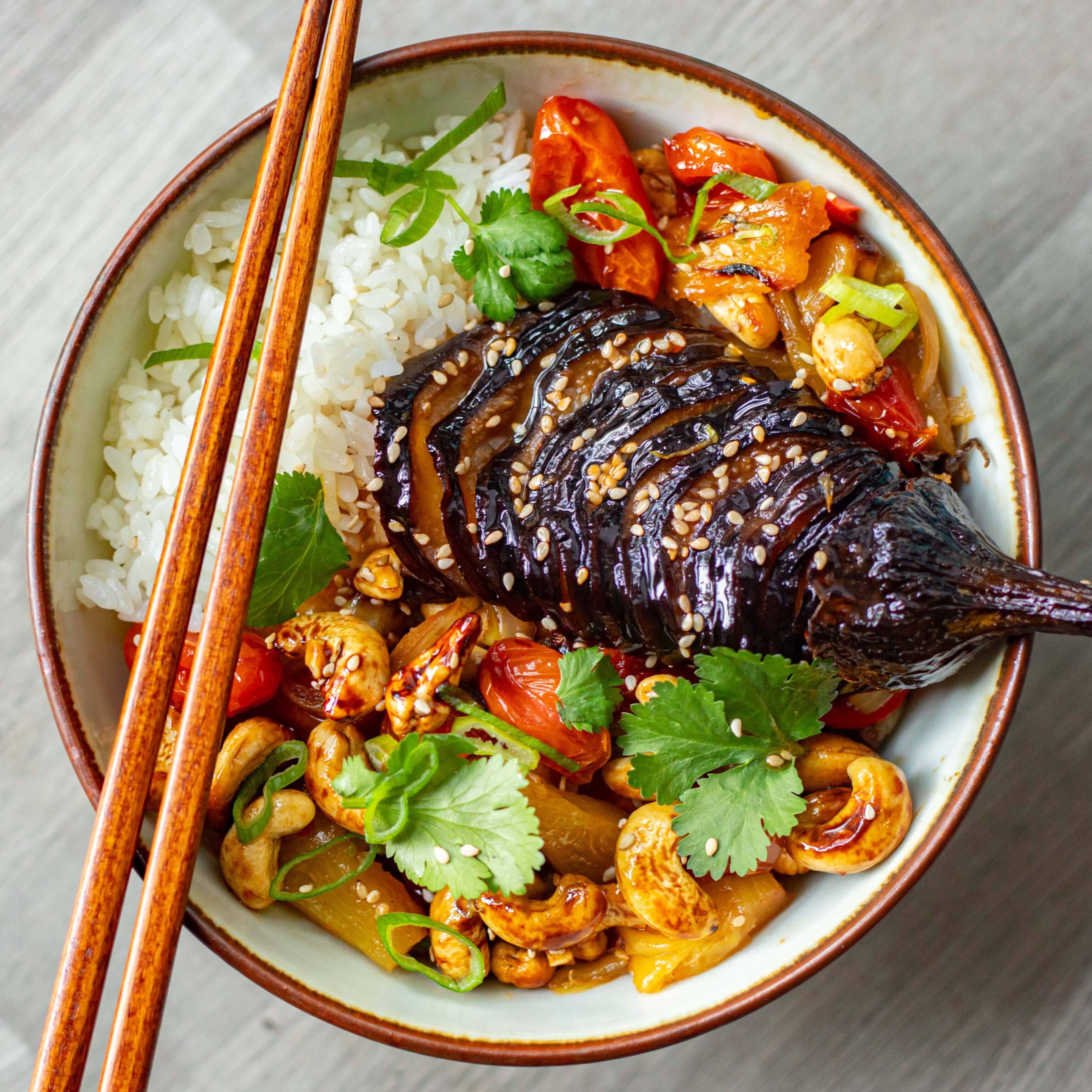 Sweet Sour Hasselback Aubergine