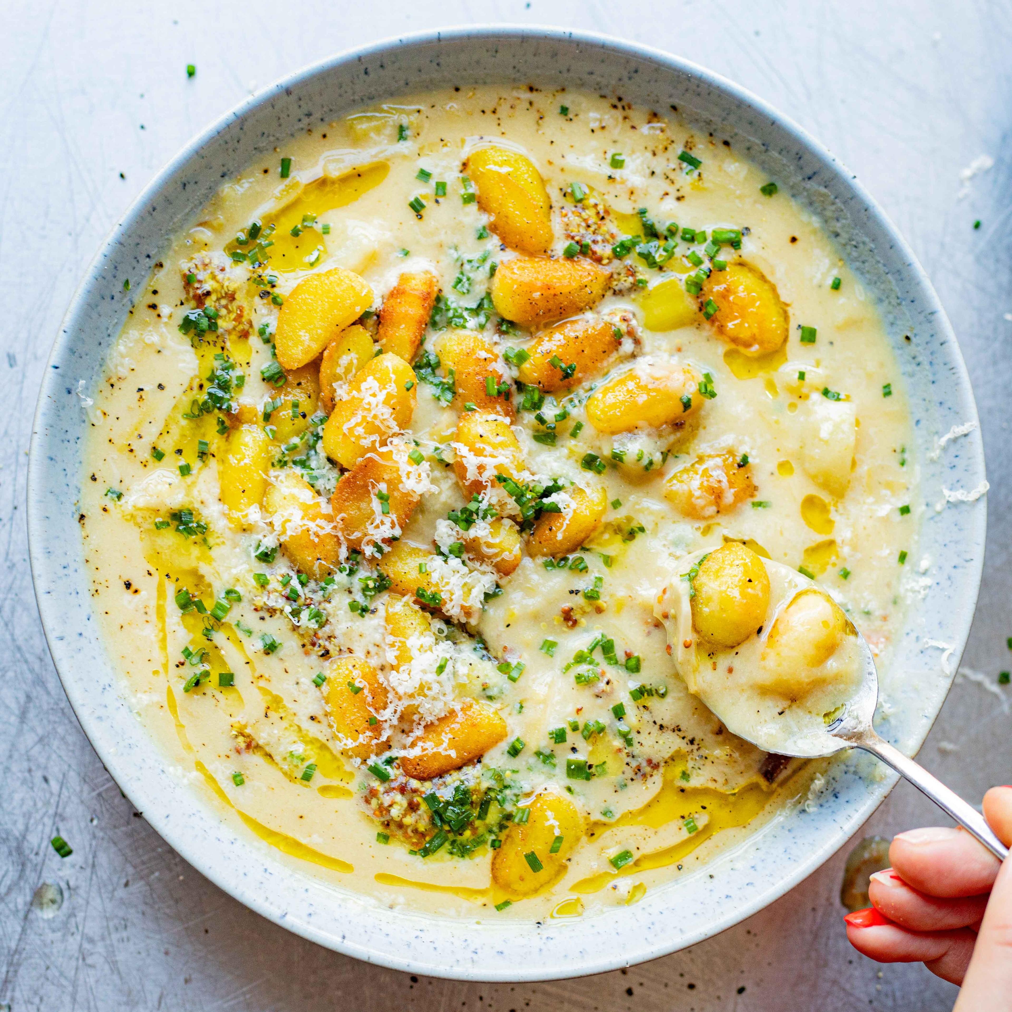 Cheesy Leek Soup With Crispy Gnocchi Recipe