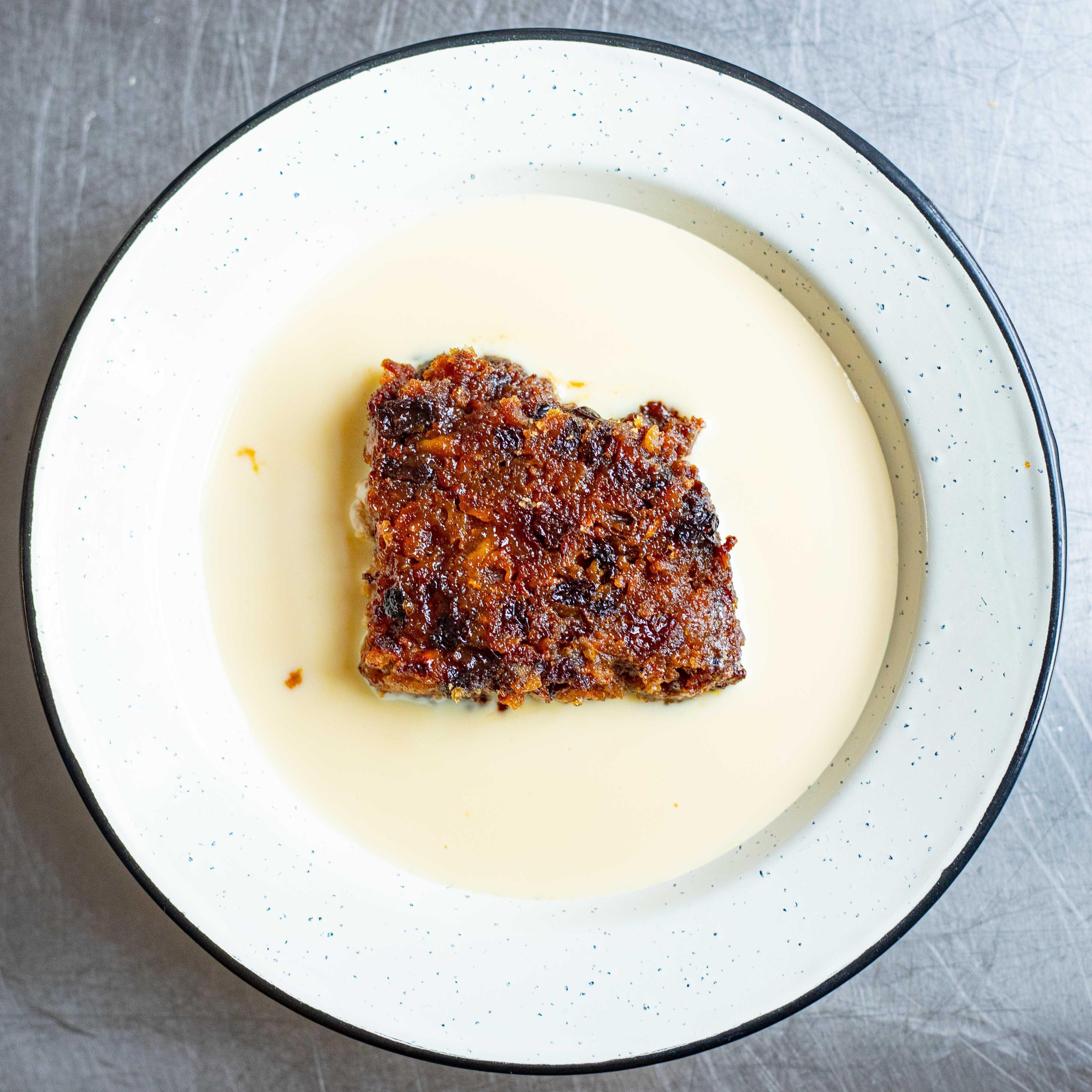 Fried Christmas Pudding Bay Custard