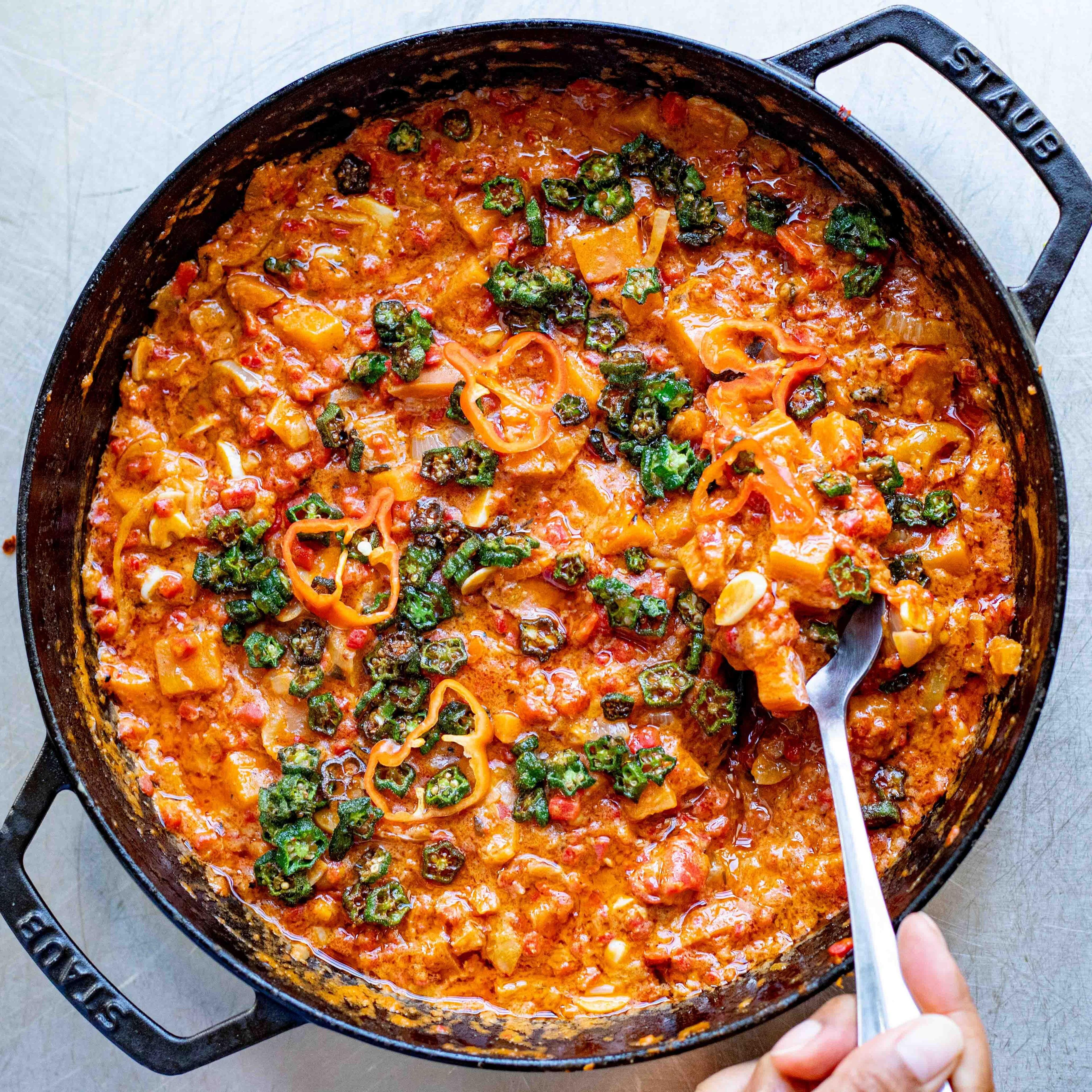 Peanut Stew With Crispy Okra