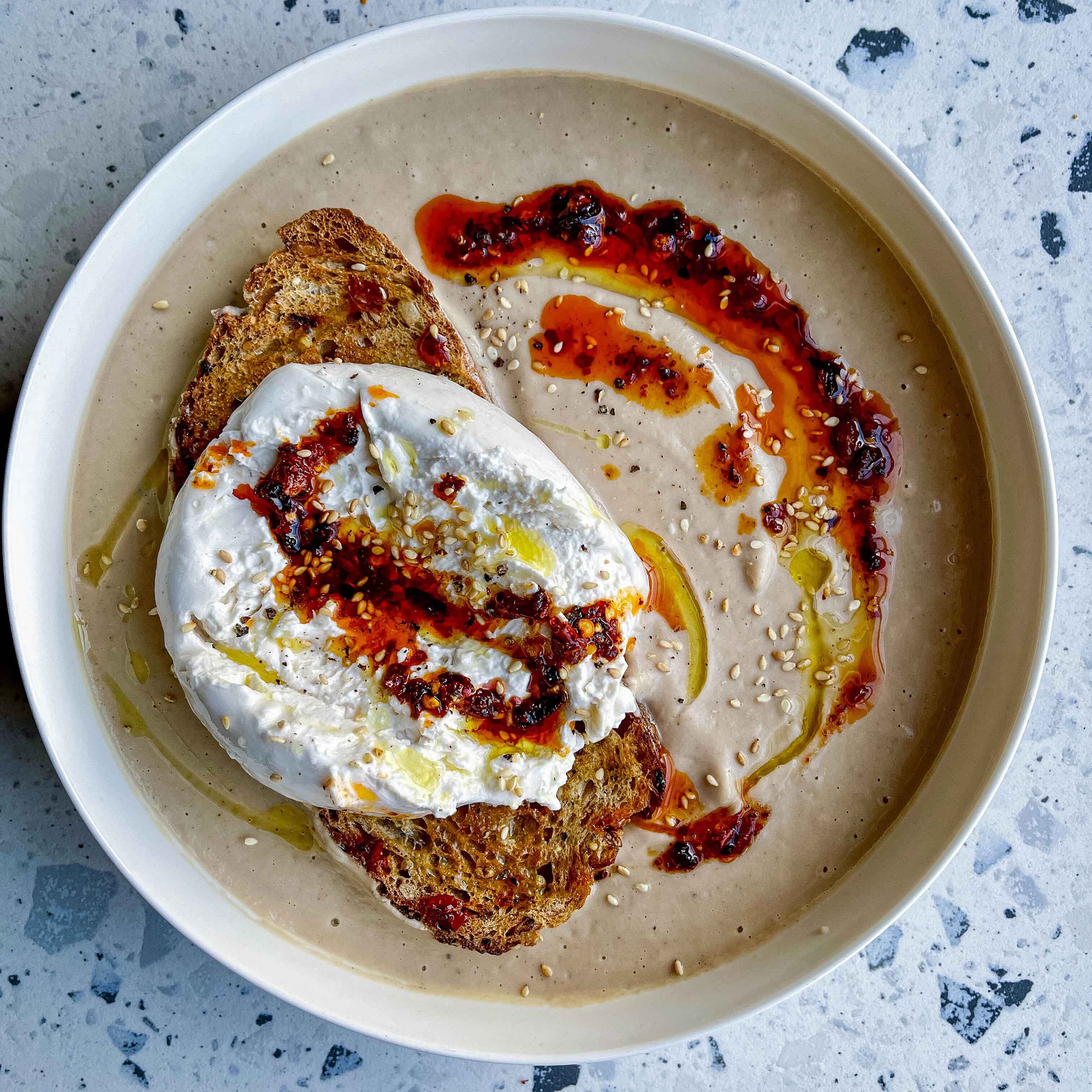 Roasted Cauliflower Miso and Chestnut Soup