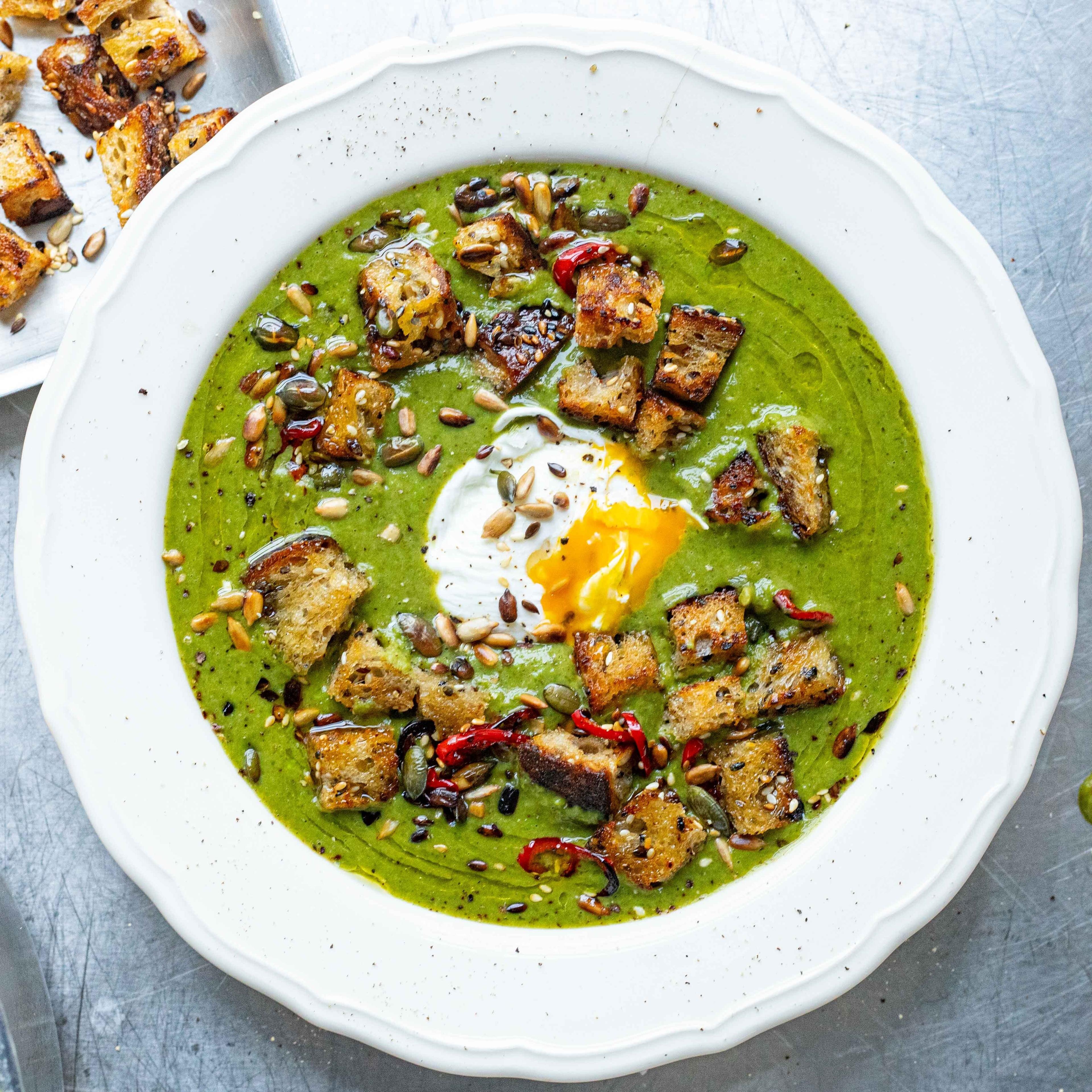 Super Green Soup with Poached Egg