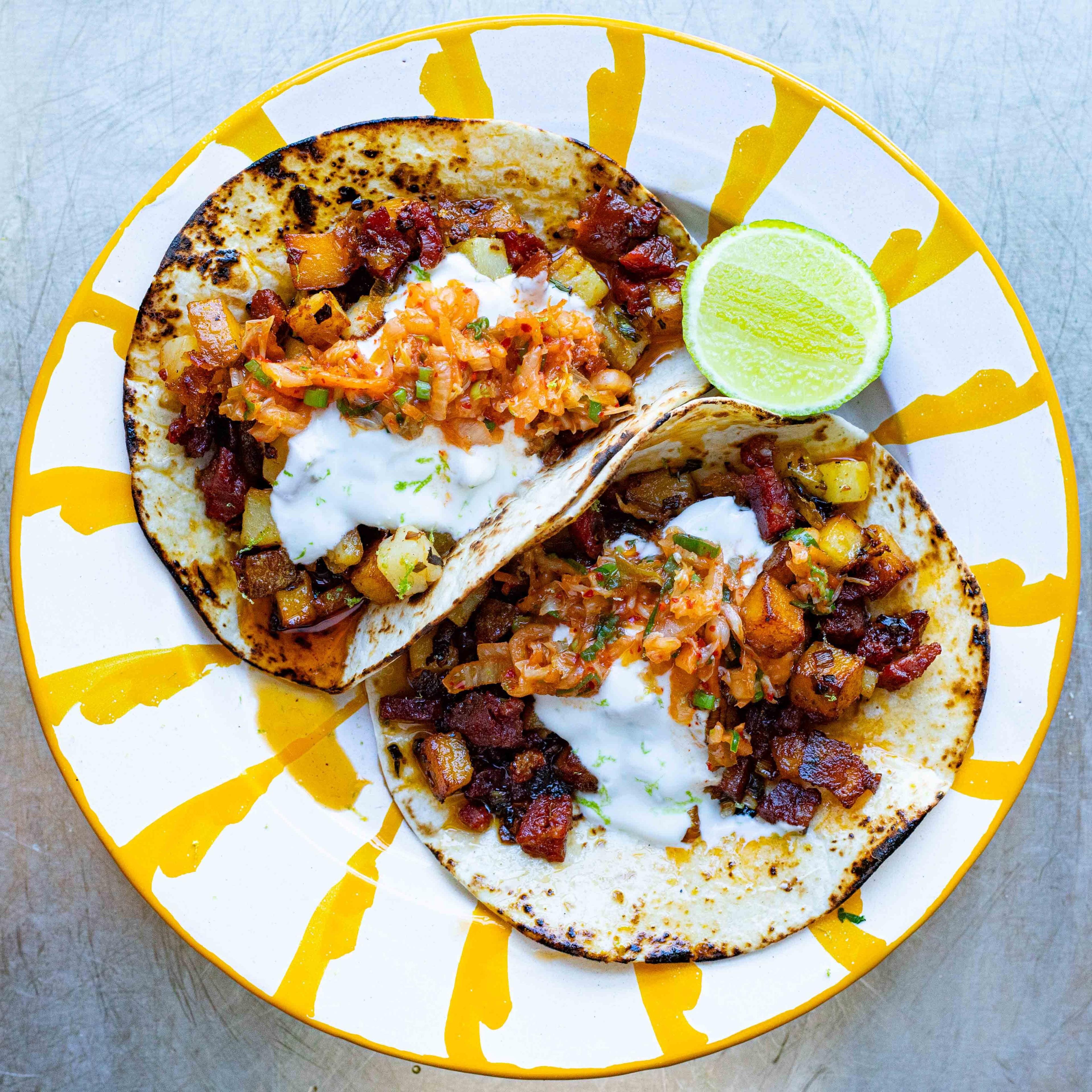 Choripapa Tacos with Kimchi Salsa