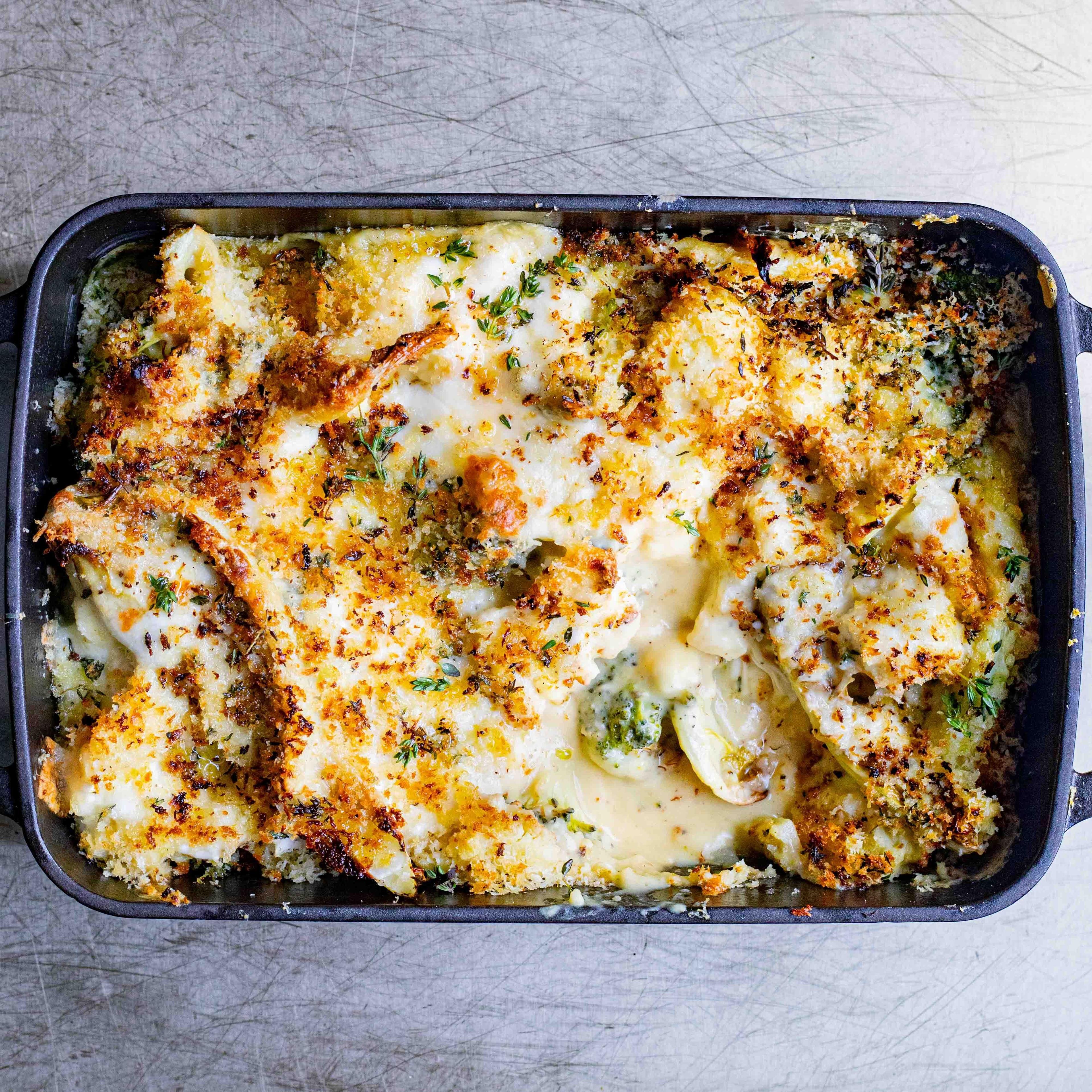 Easy Cheesy Broccoli Cauliflower Bake Recipe