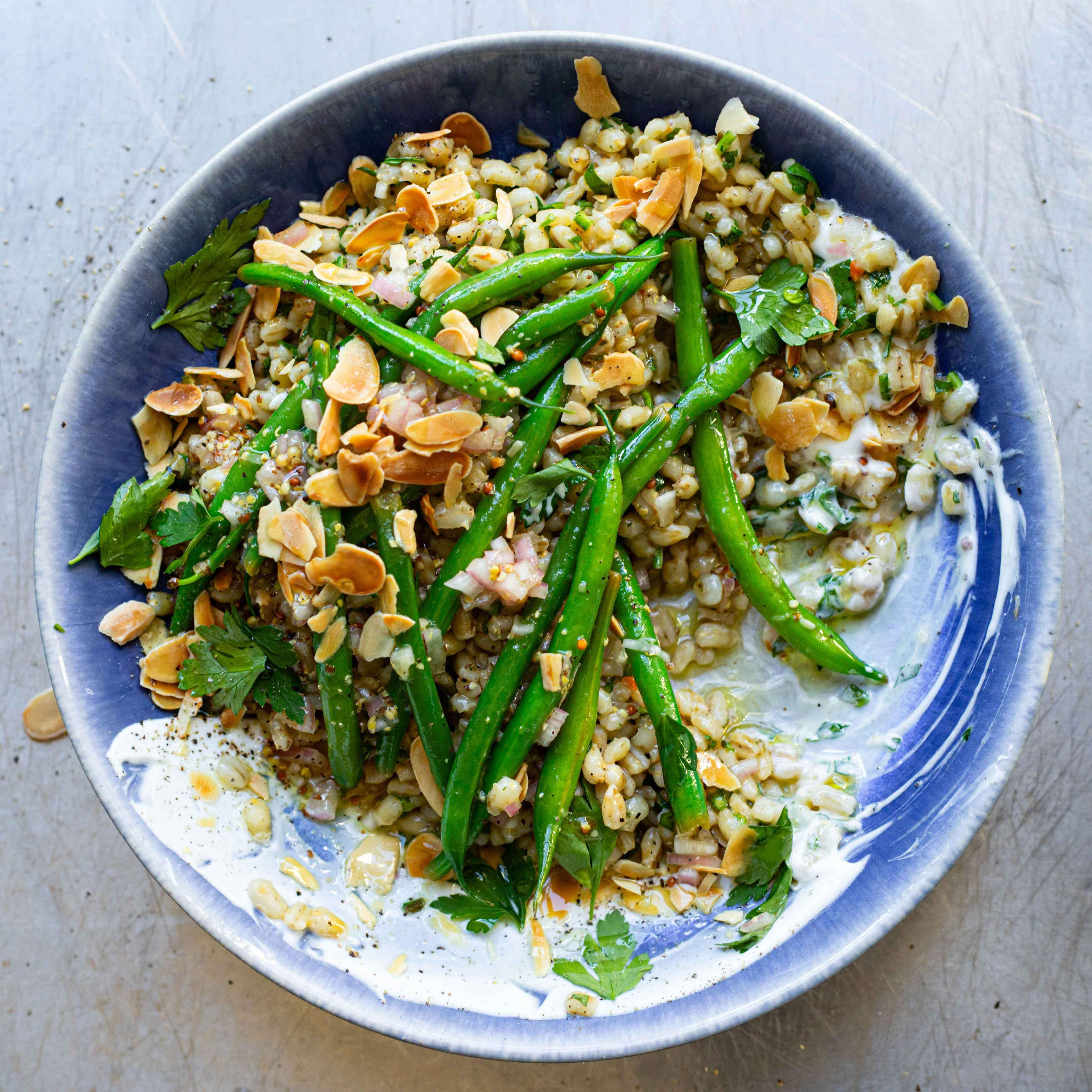 Garlicky Green Bean Barley Bowl