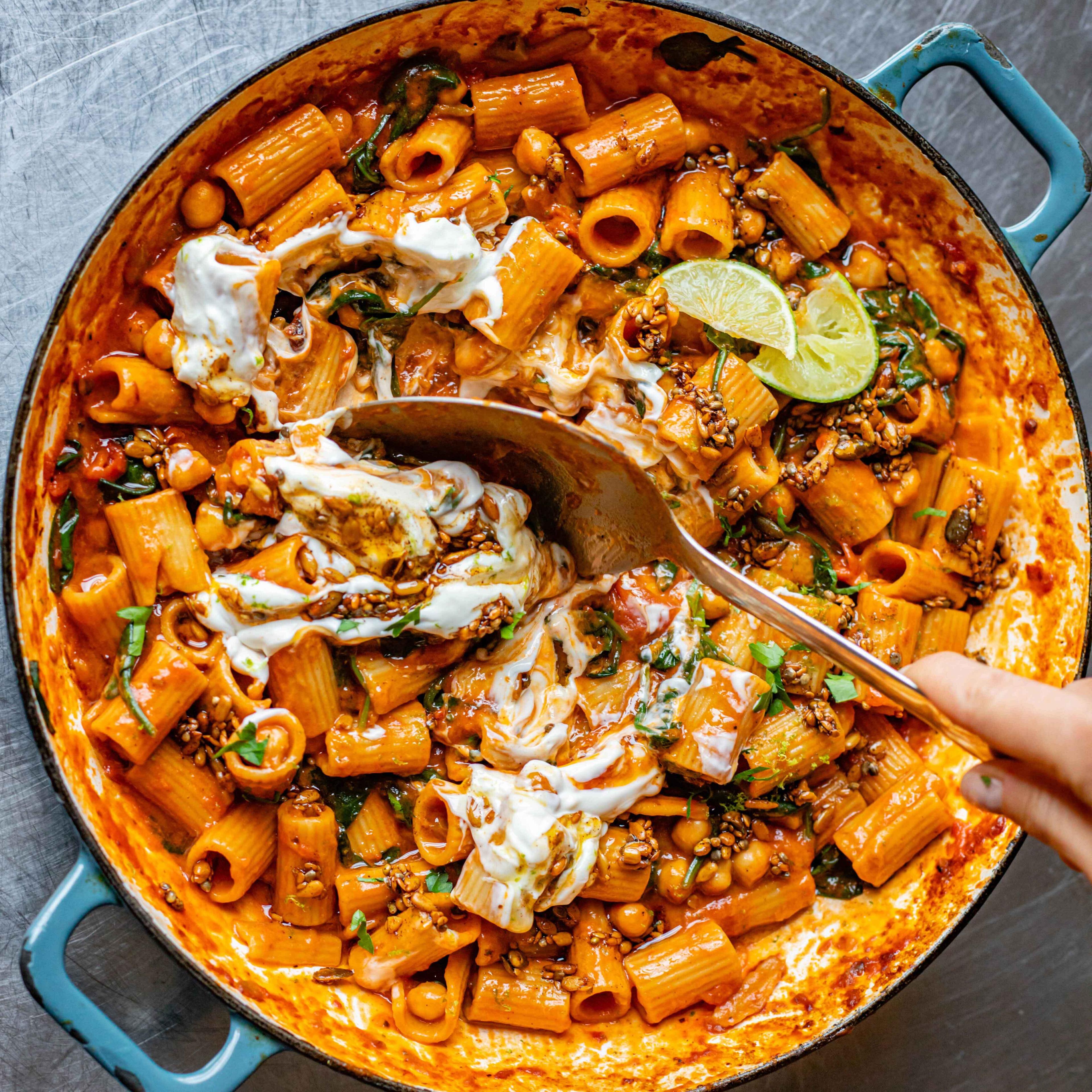 One Pot Chipotle Pasta With Smoky Seedy Topping