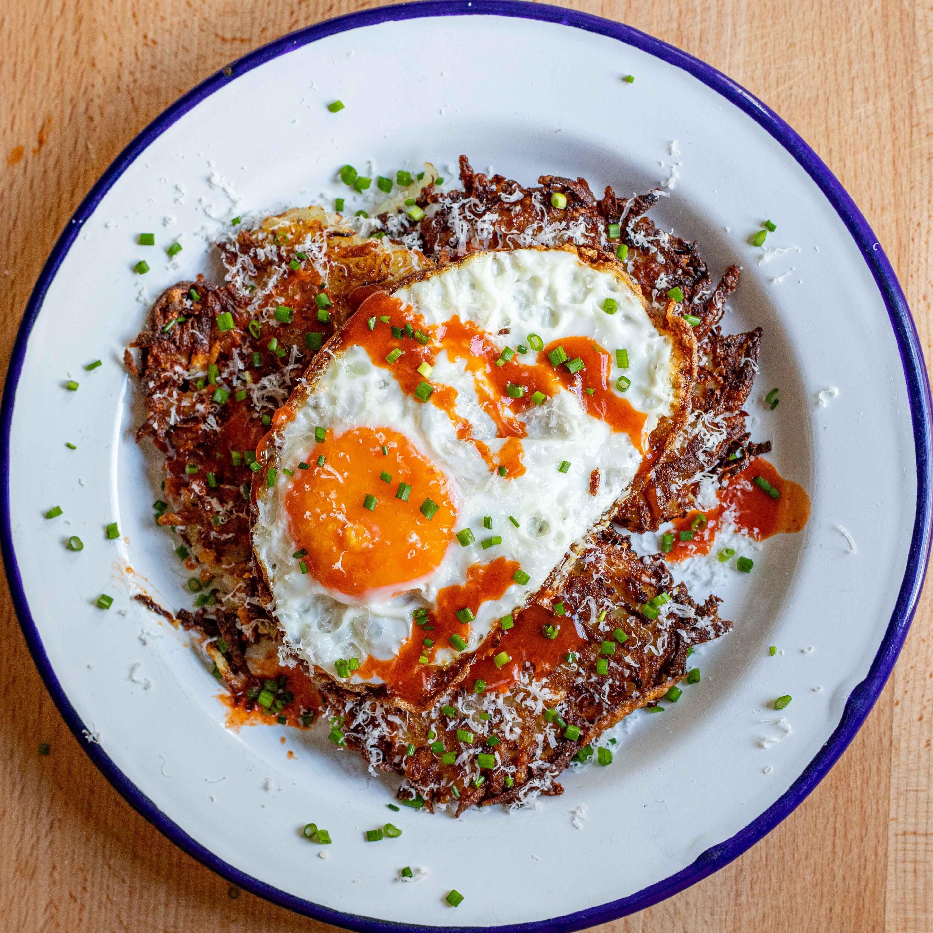 Parmesan Rosti With Hot Sauce Eggs