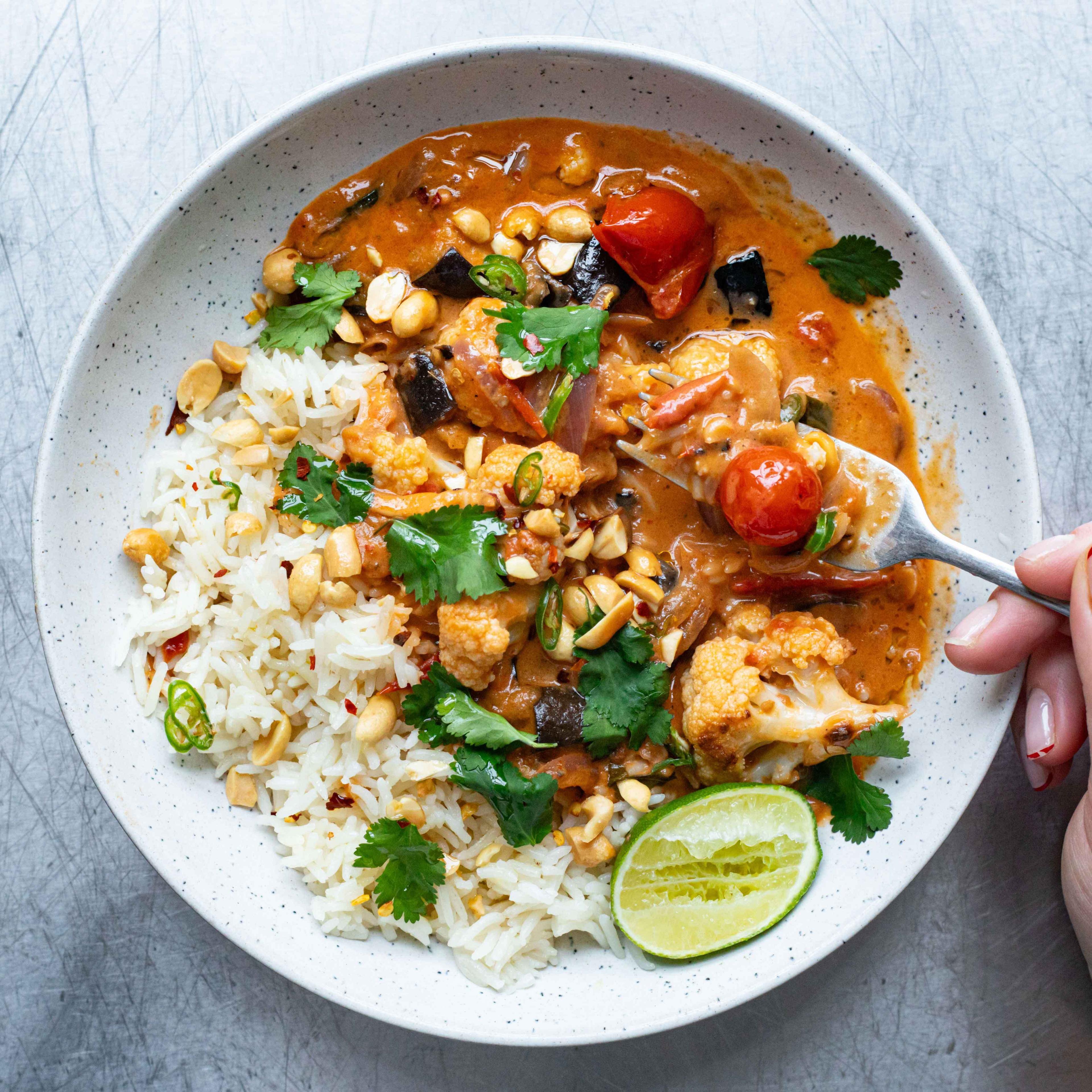 Peanutty Aubergine Cauliflower Coconut Curry