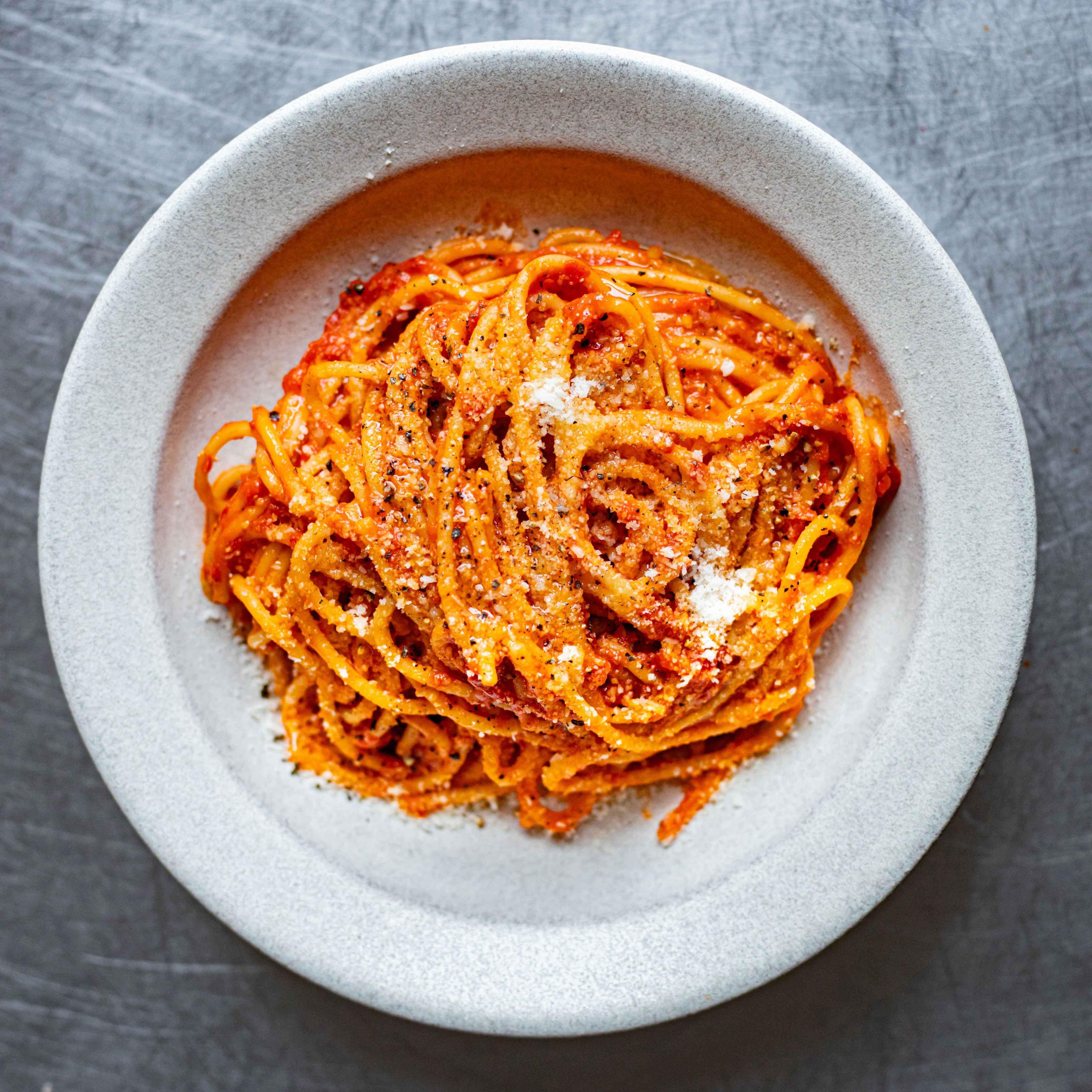 Spaghetti with Spicy Tomato and Pepper Sauce