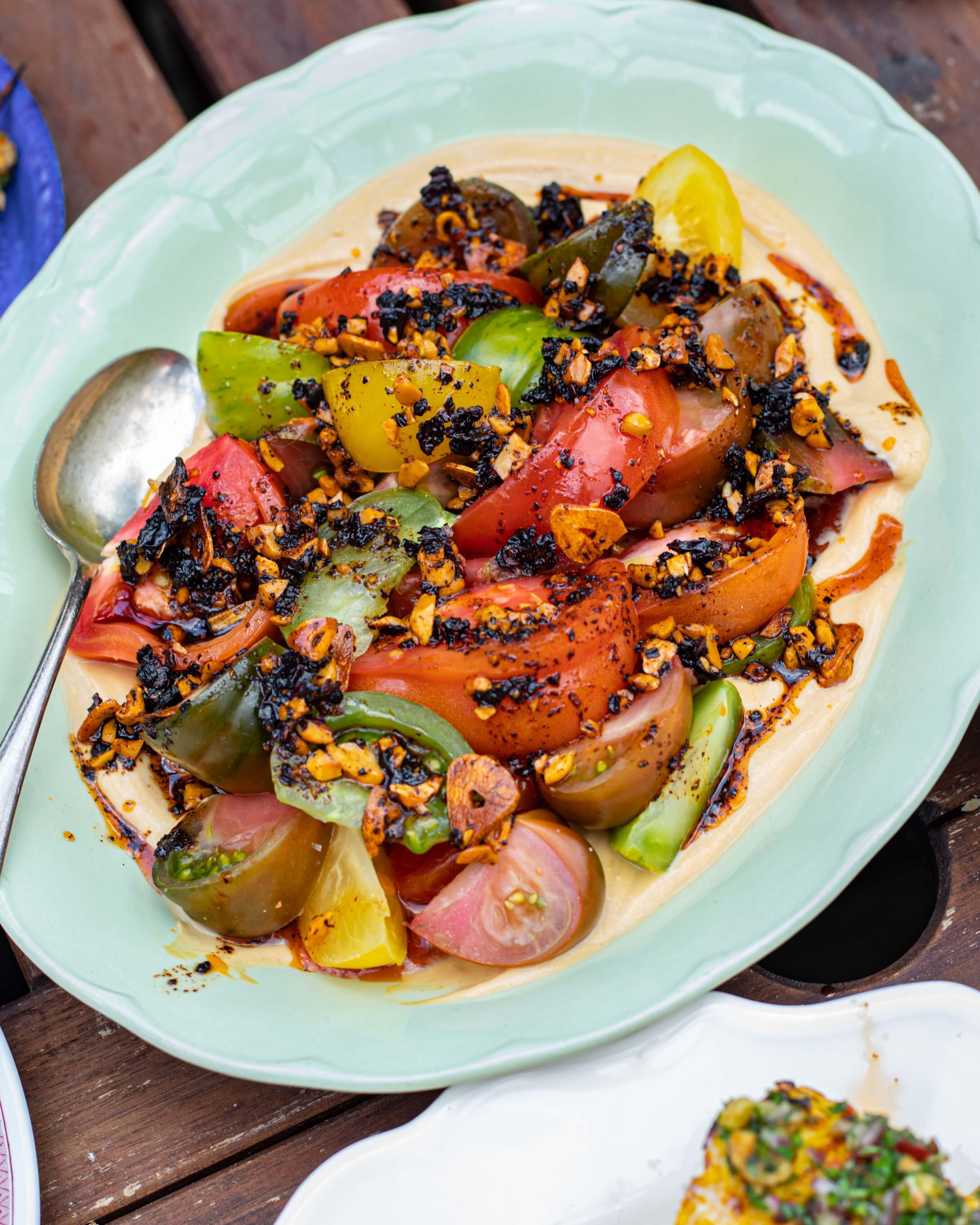 Tomato Salad with Whipped Peanut Butter and Salsa