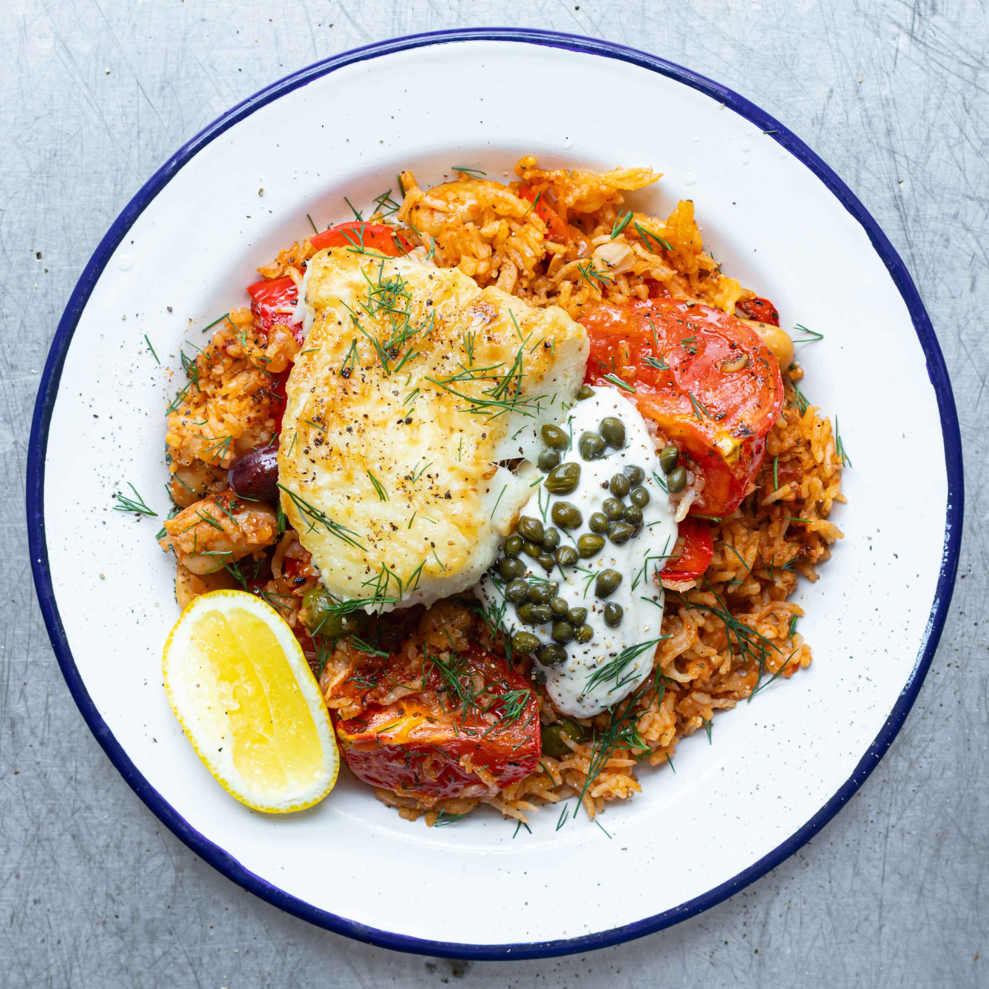 Cod with Tomatoey Baked Rice Aioli