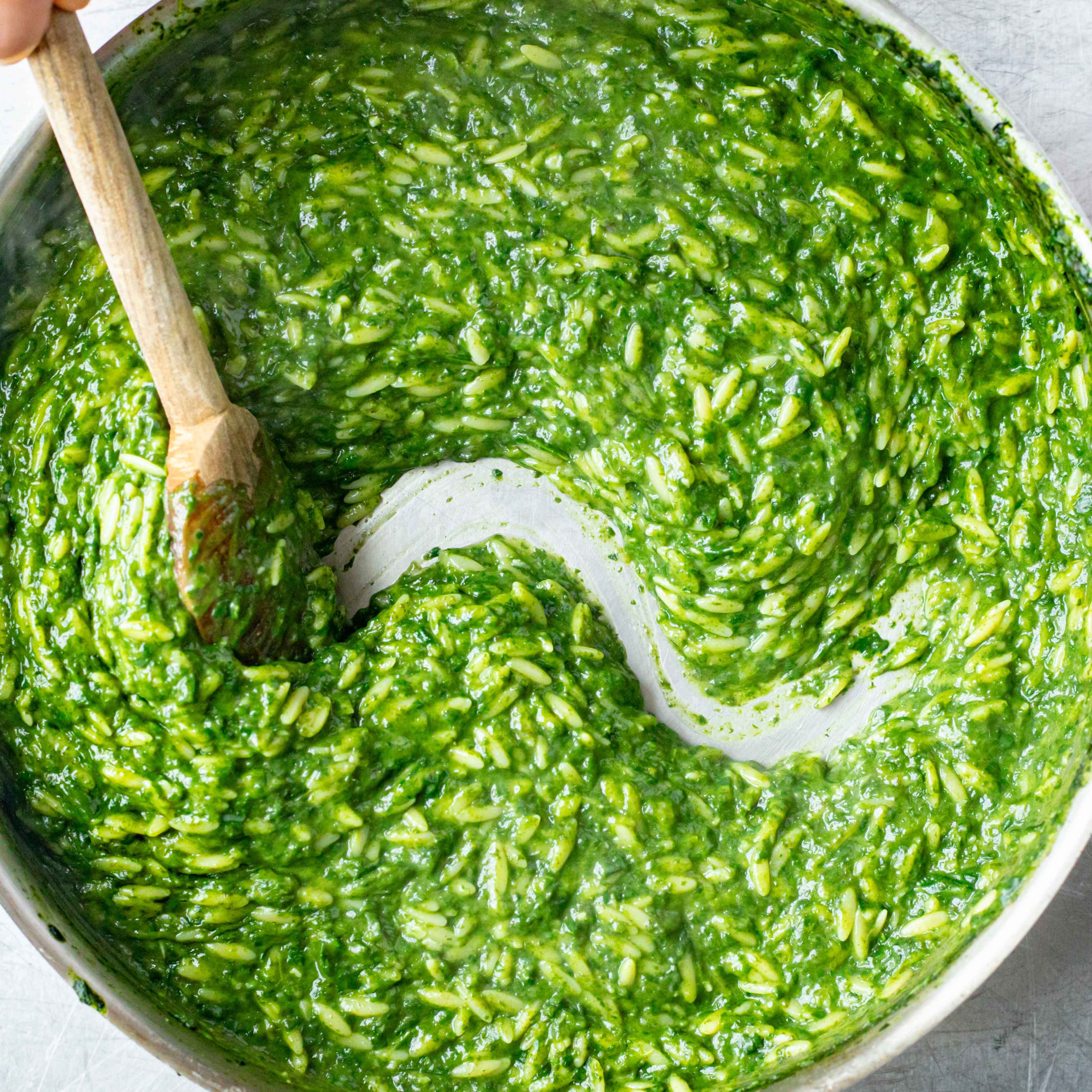 Creamed Sesame Spinach Orzo