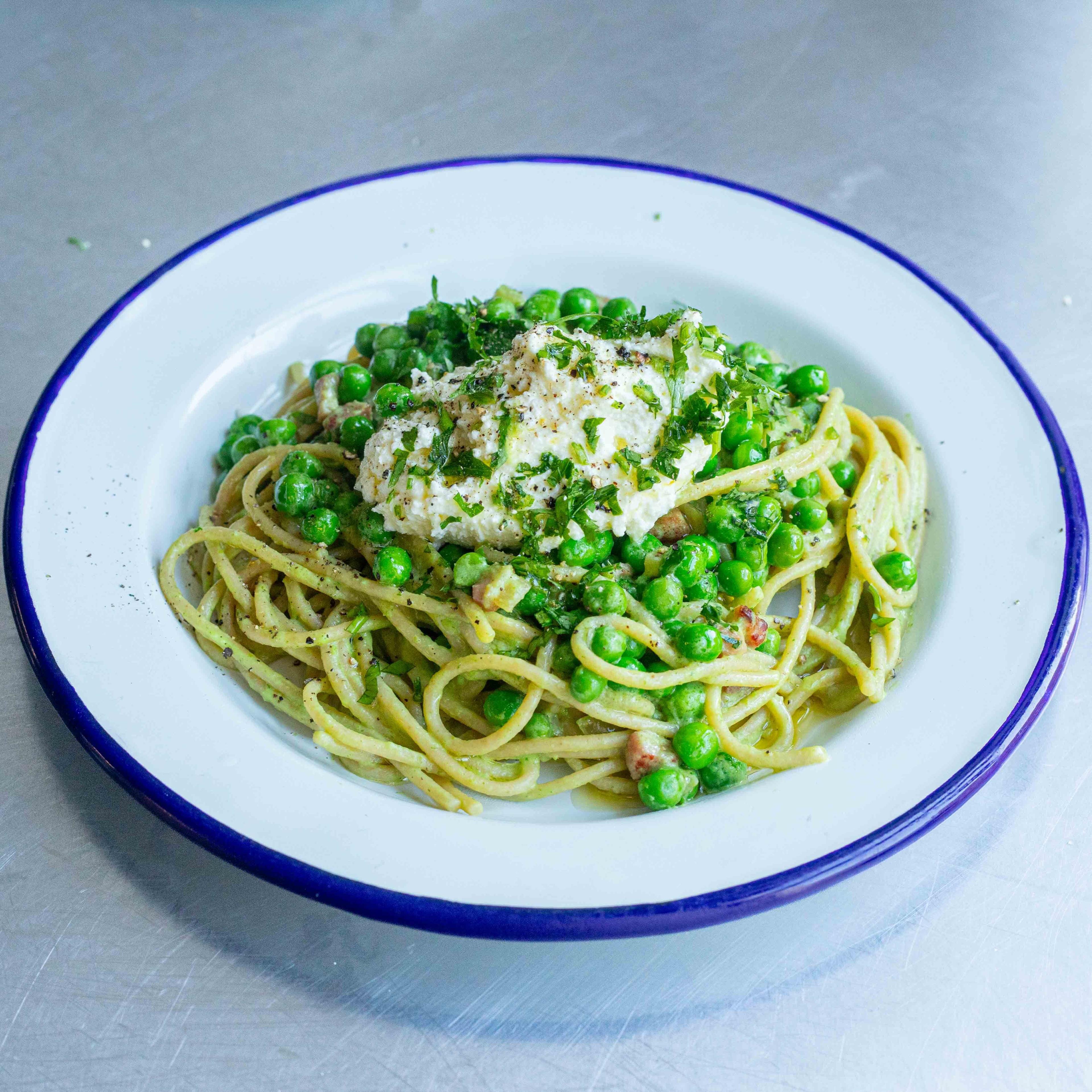 Garlicky Pancetta Pea Spelt Spaghetti Recipes