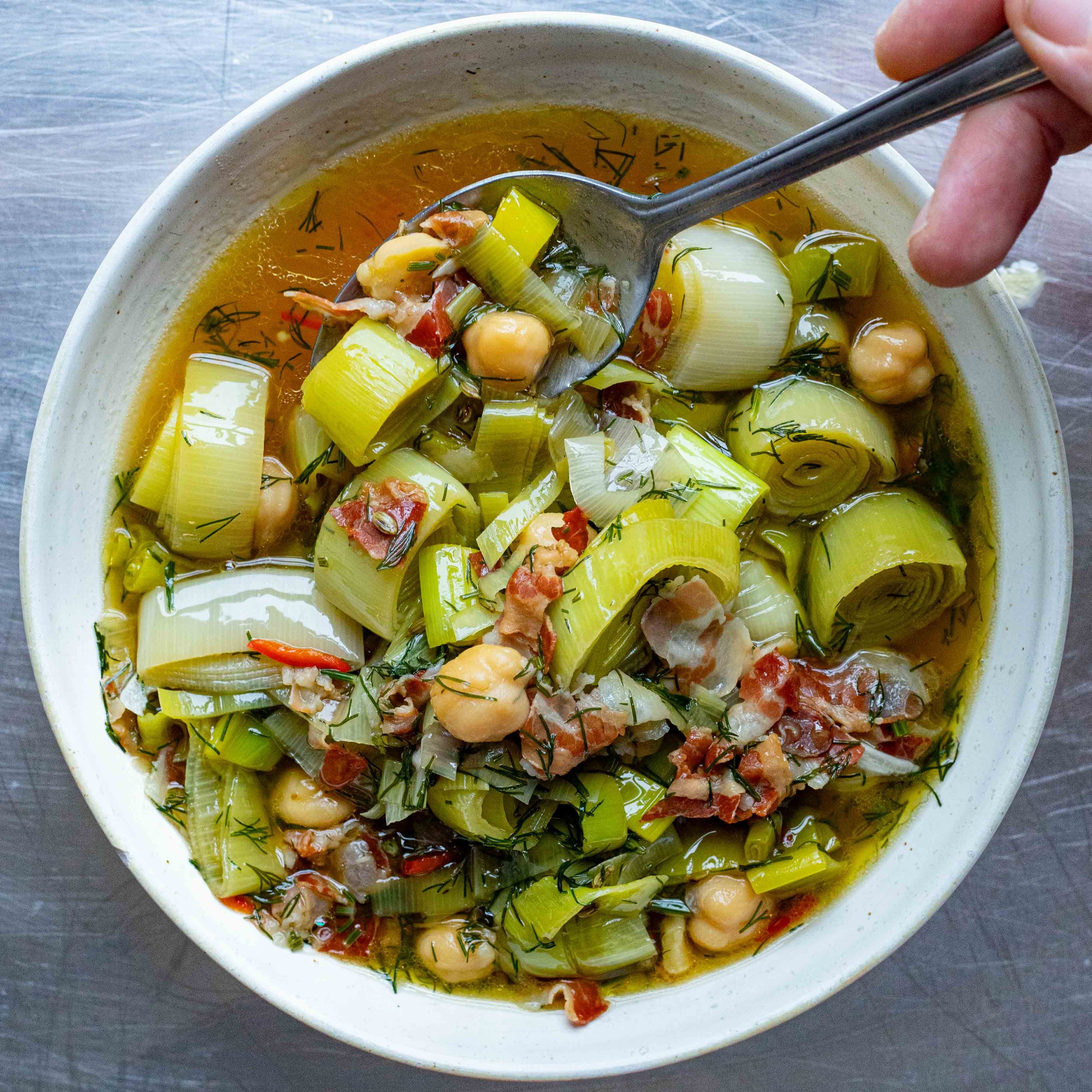 Leek Pancetta Chickpea Broth