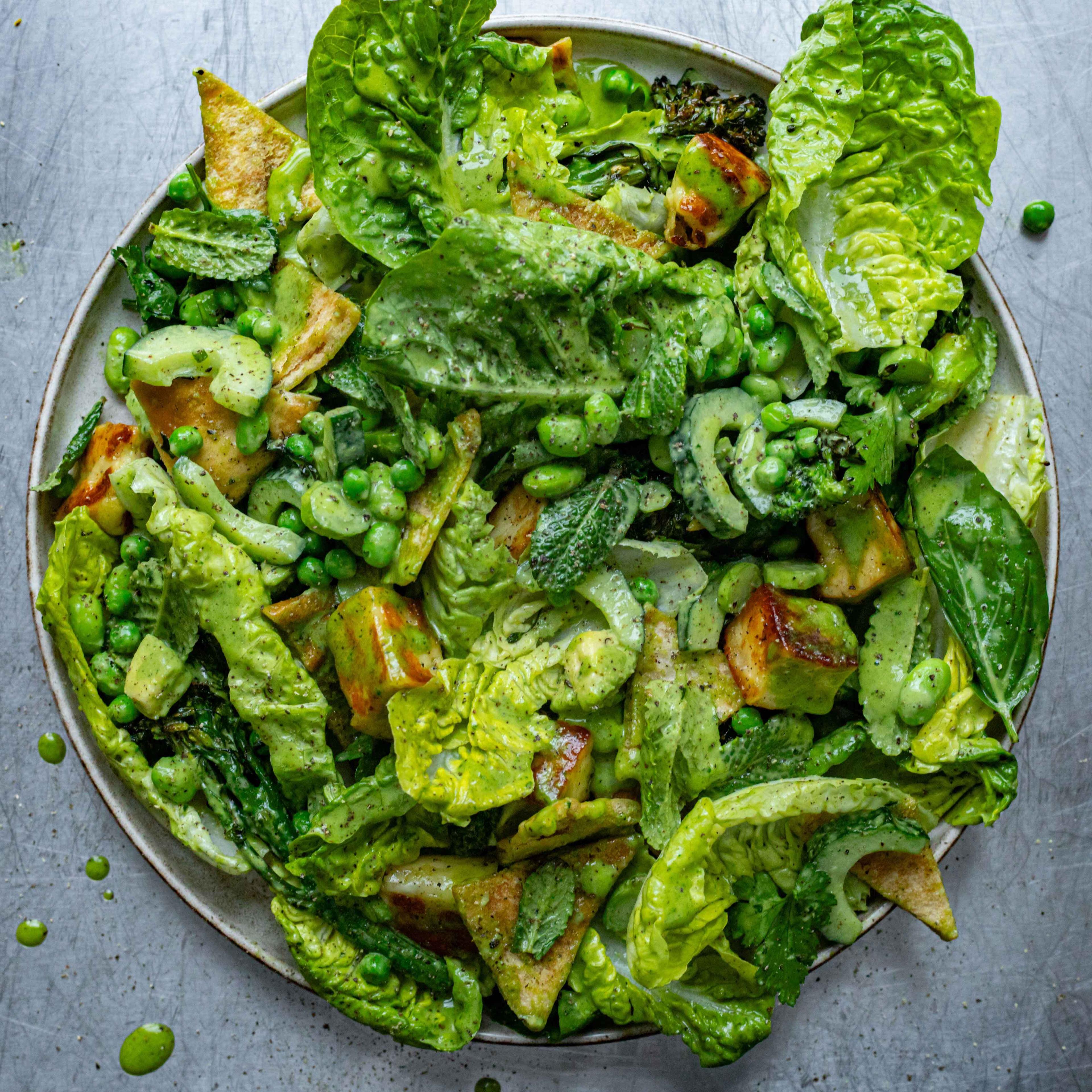 Spring Green Halloumi Caesar Salad