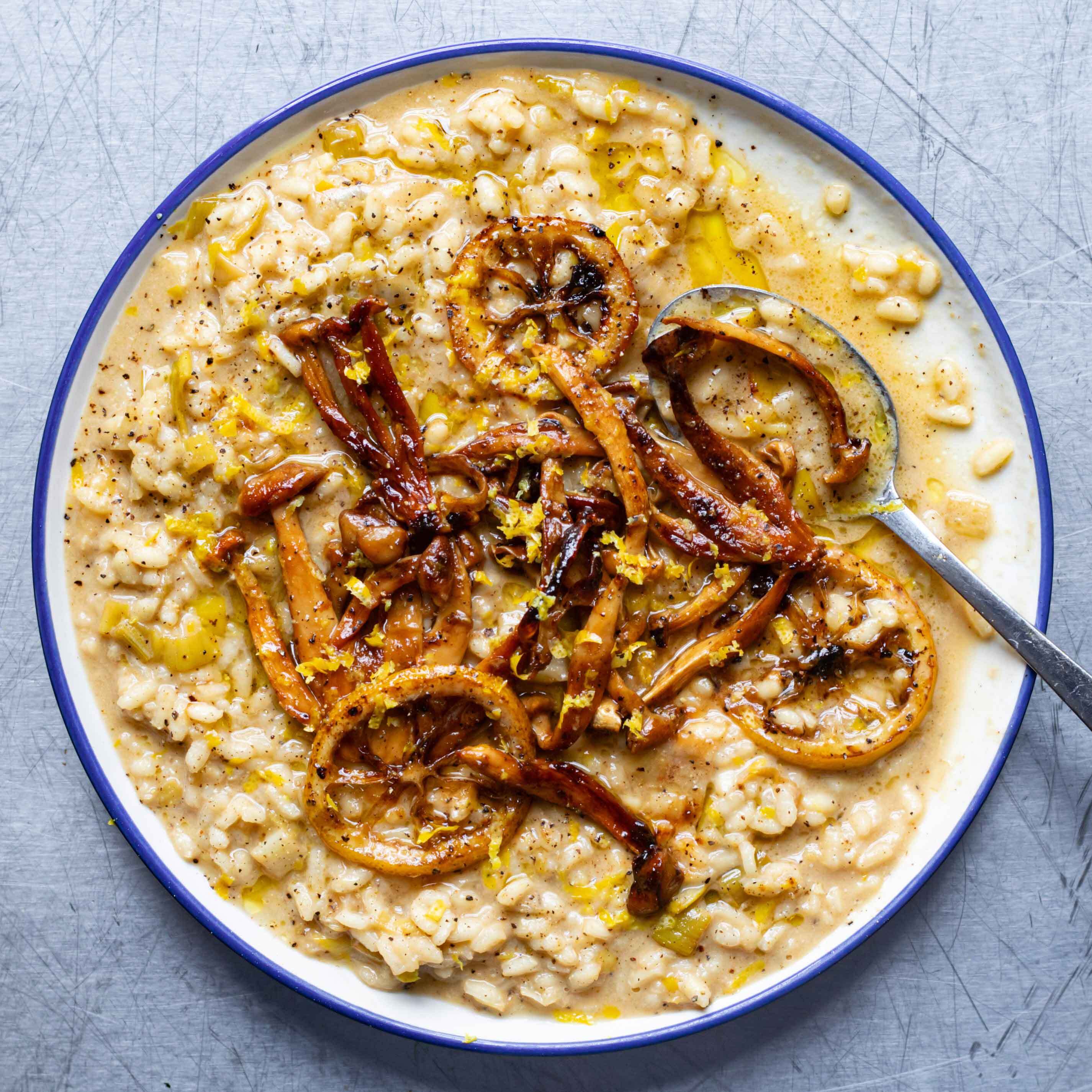 Charred Lemon Leek Risotto with Shimeji Mushrooms