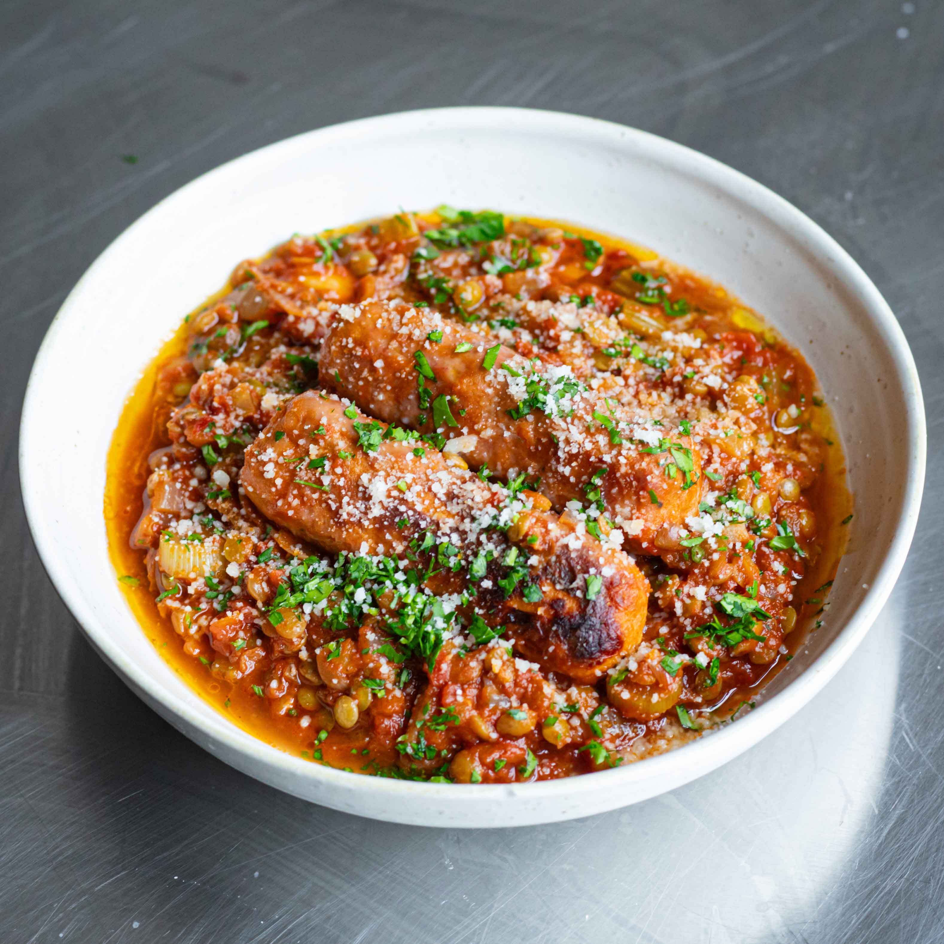 Fennelly Braised Sausage Lentils