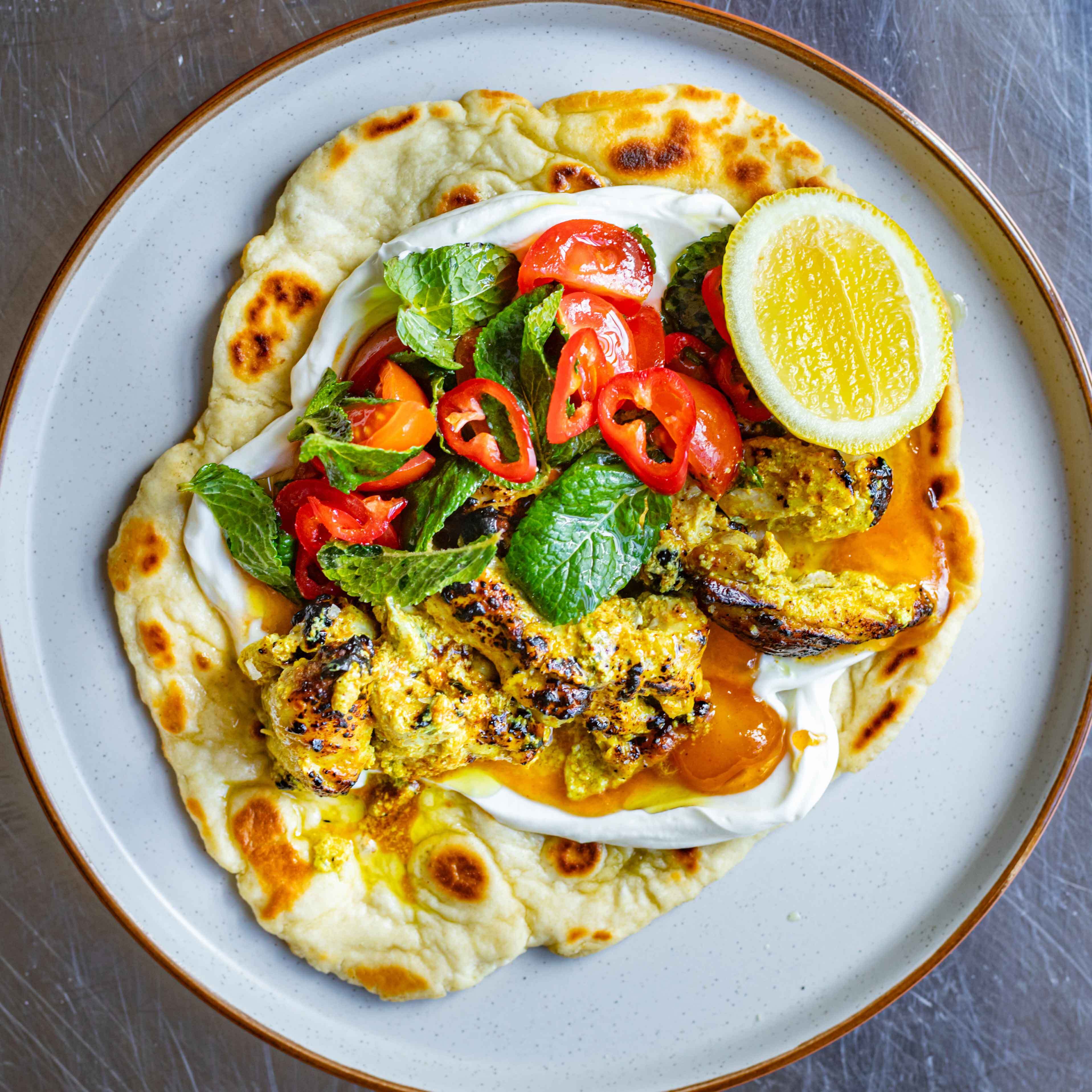 Spiced Chicken Skewers With Yoghurt Flatbreads