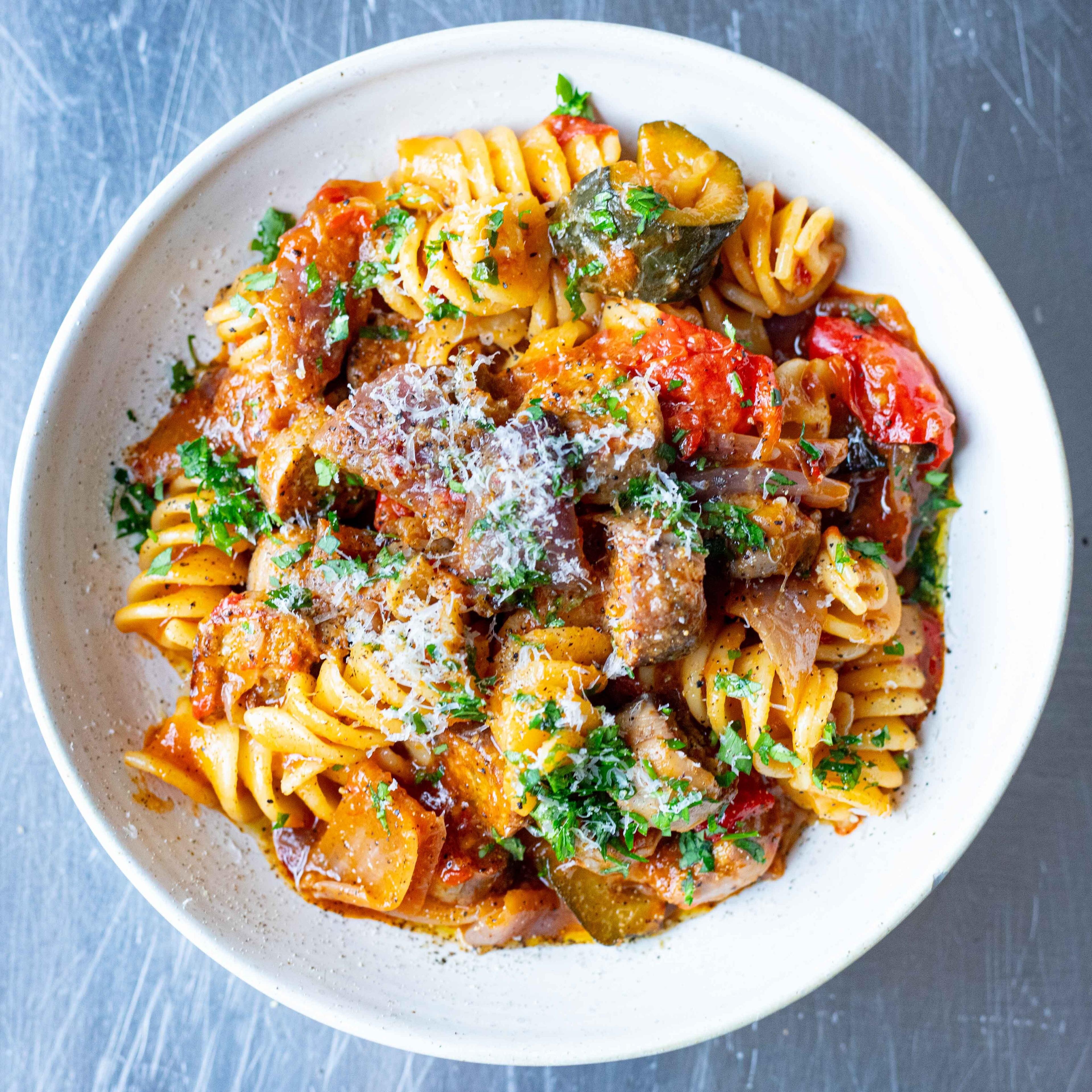 Spicy Harissa Sausage Fusilli