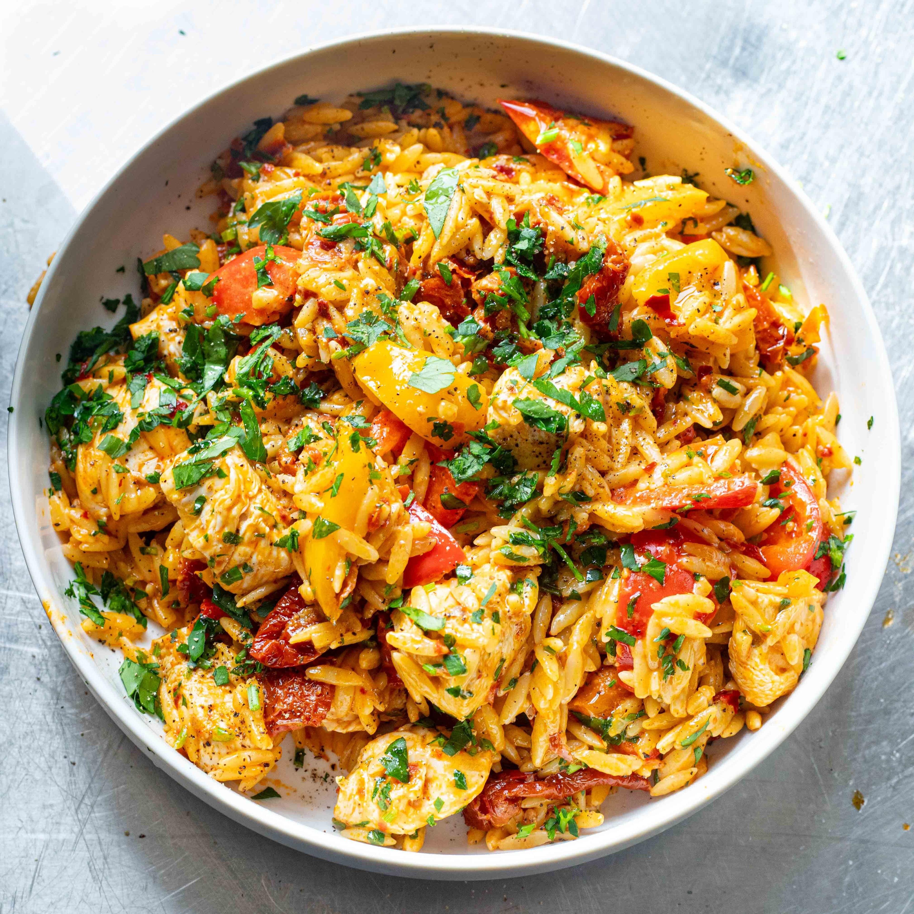 Chicken Pepper Harissa Orzo