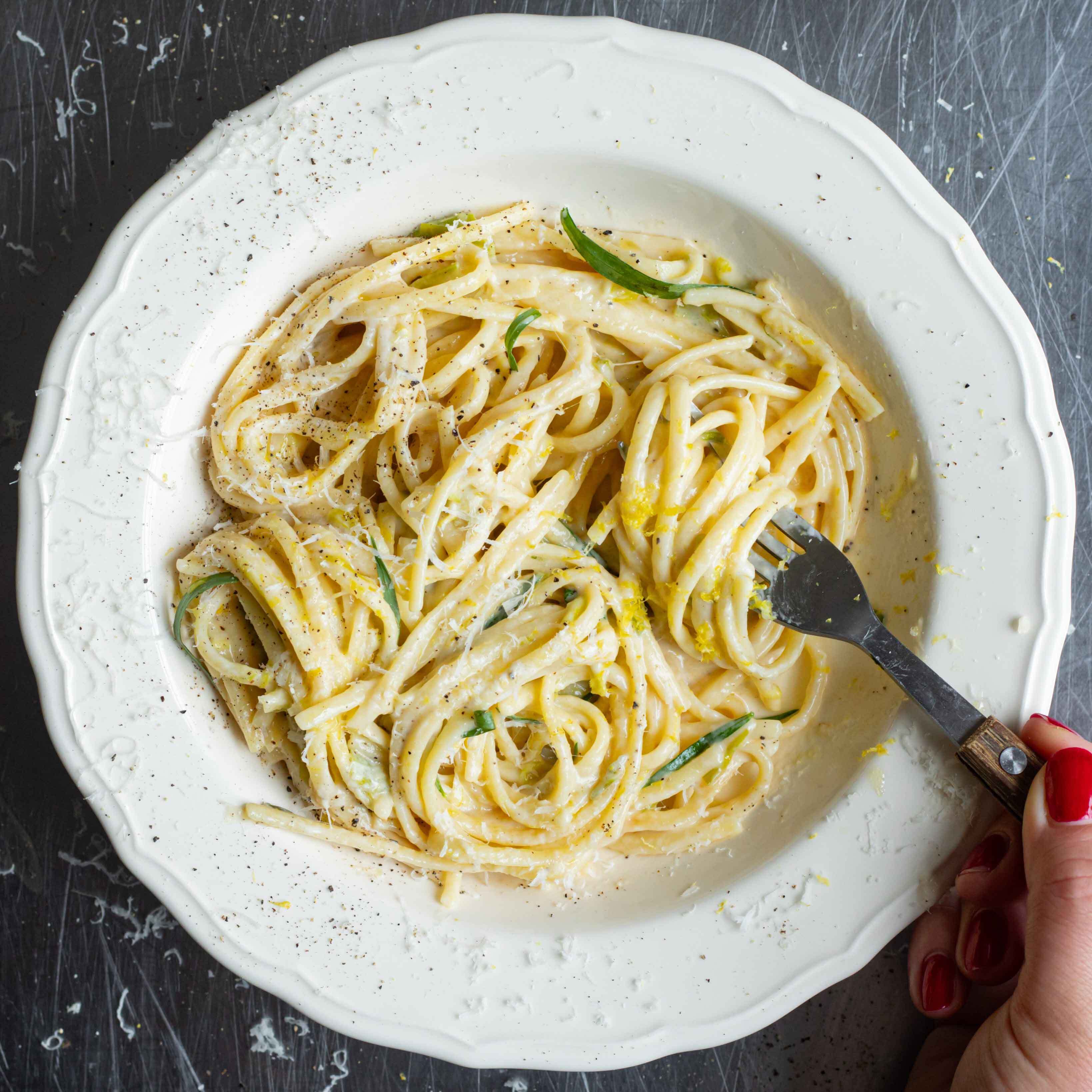 Creamy Chicken Stock Leek Linguine