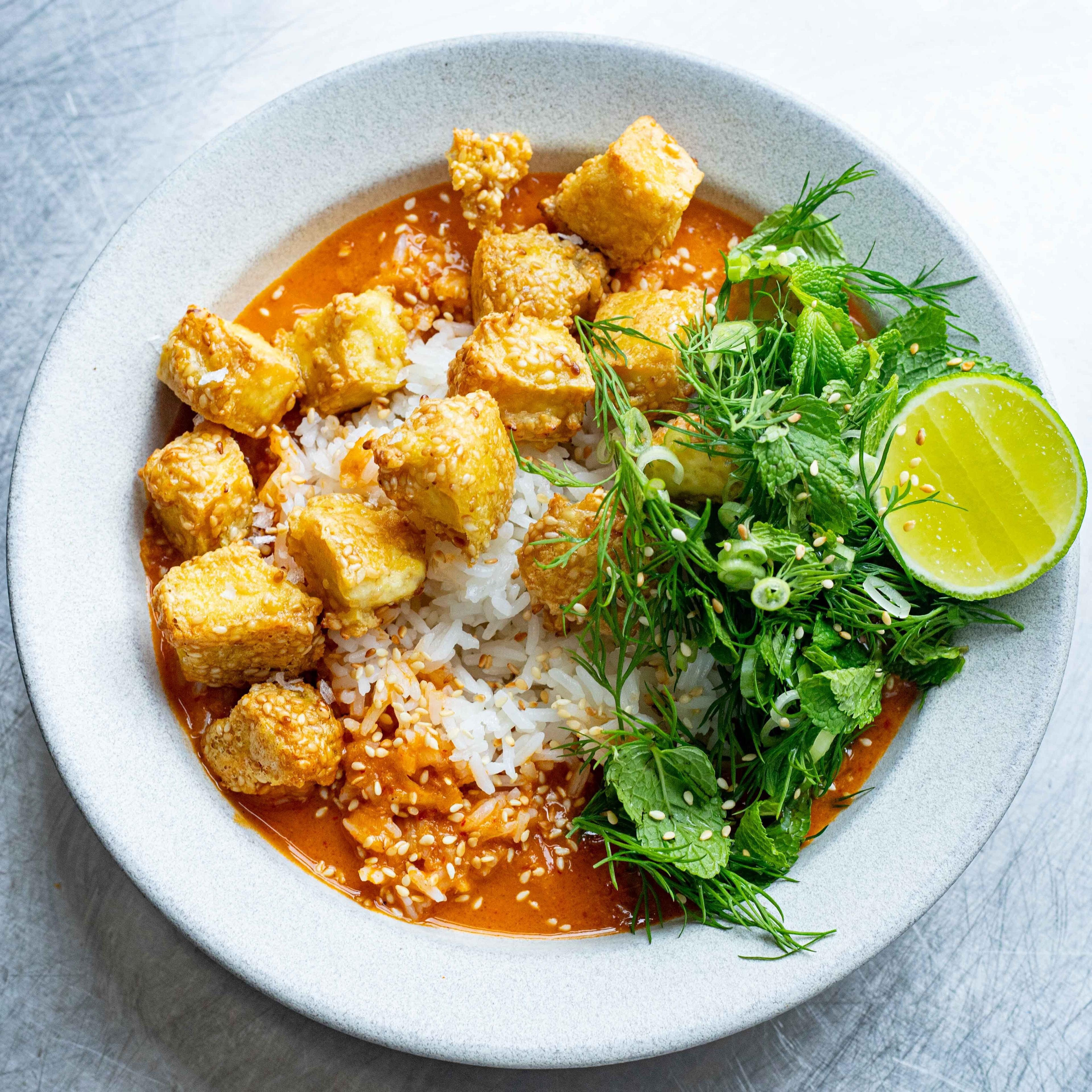 Crispy Sesame Tofu Curry Rice