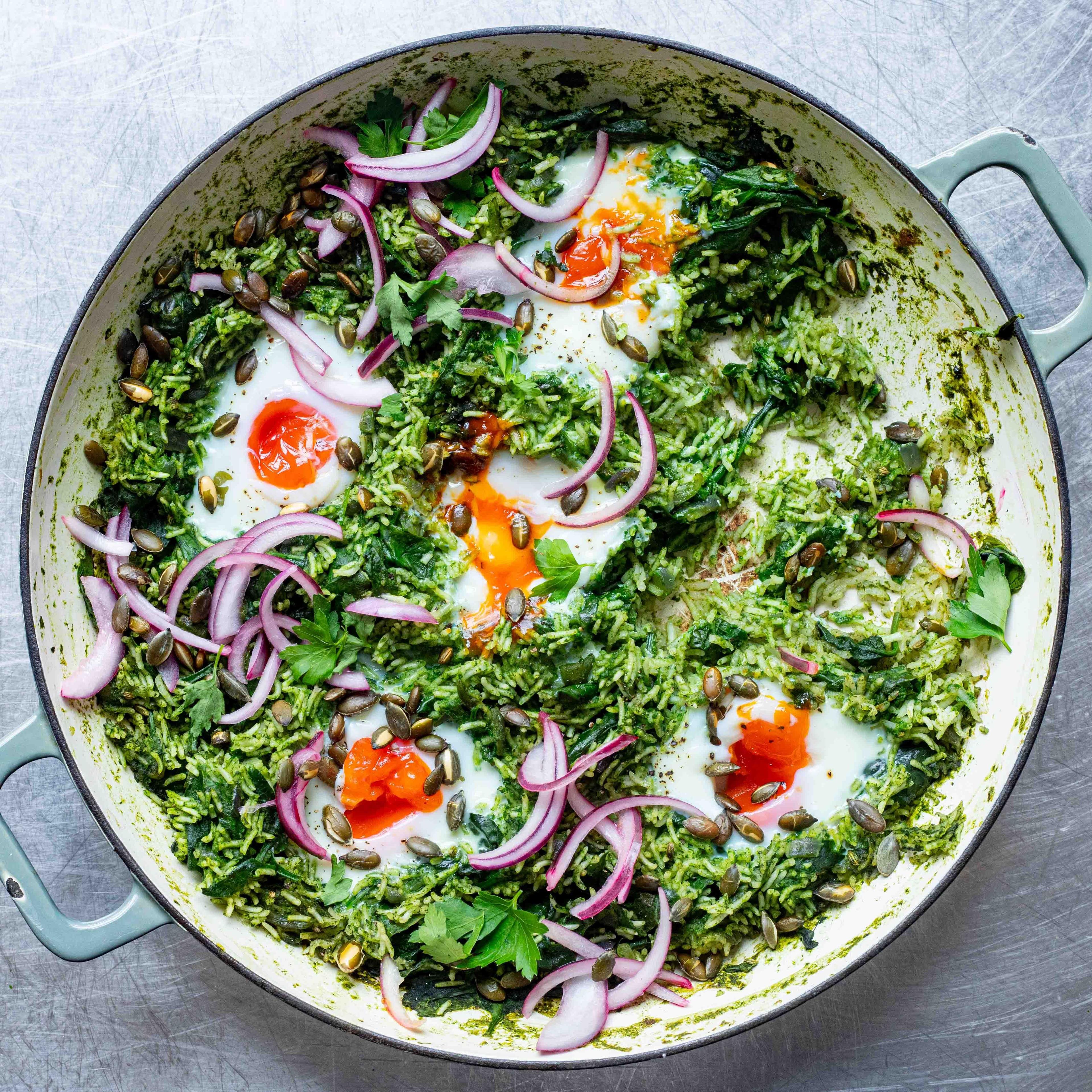 Herby Green Rice Shakshuka