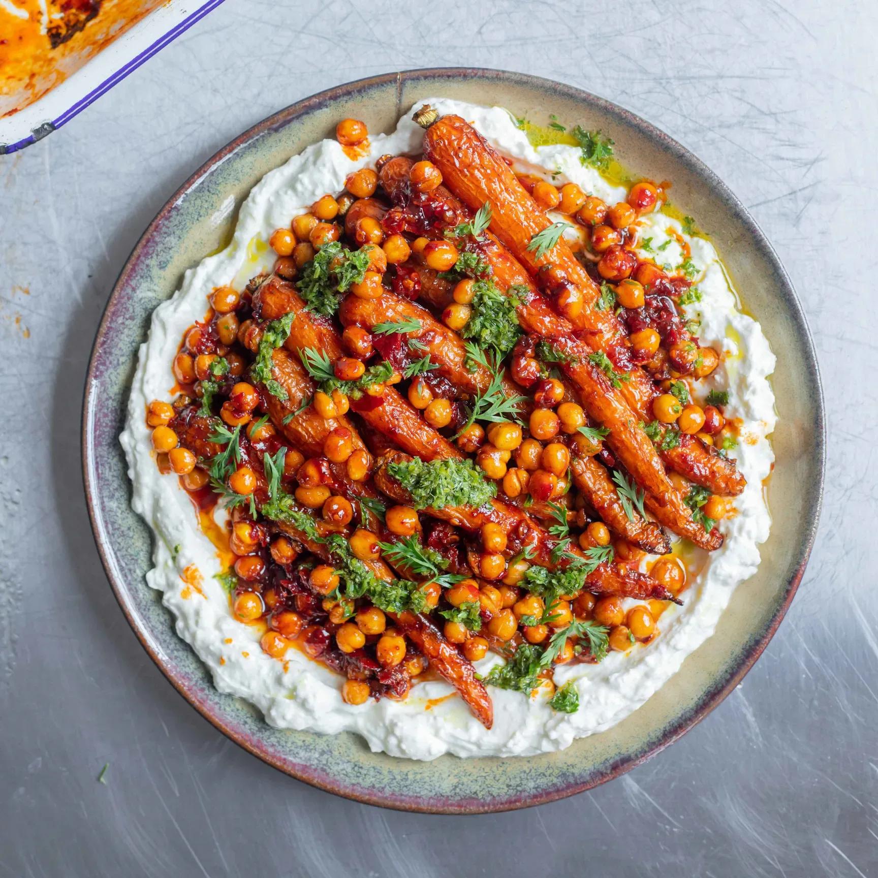 Honey Harissa Carrots With Whipped Feta