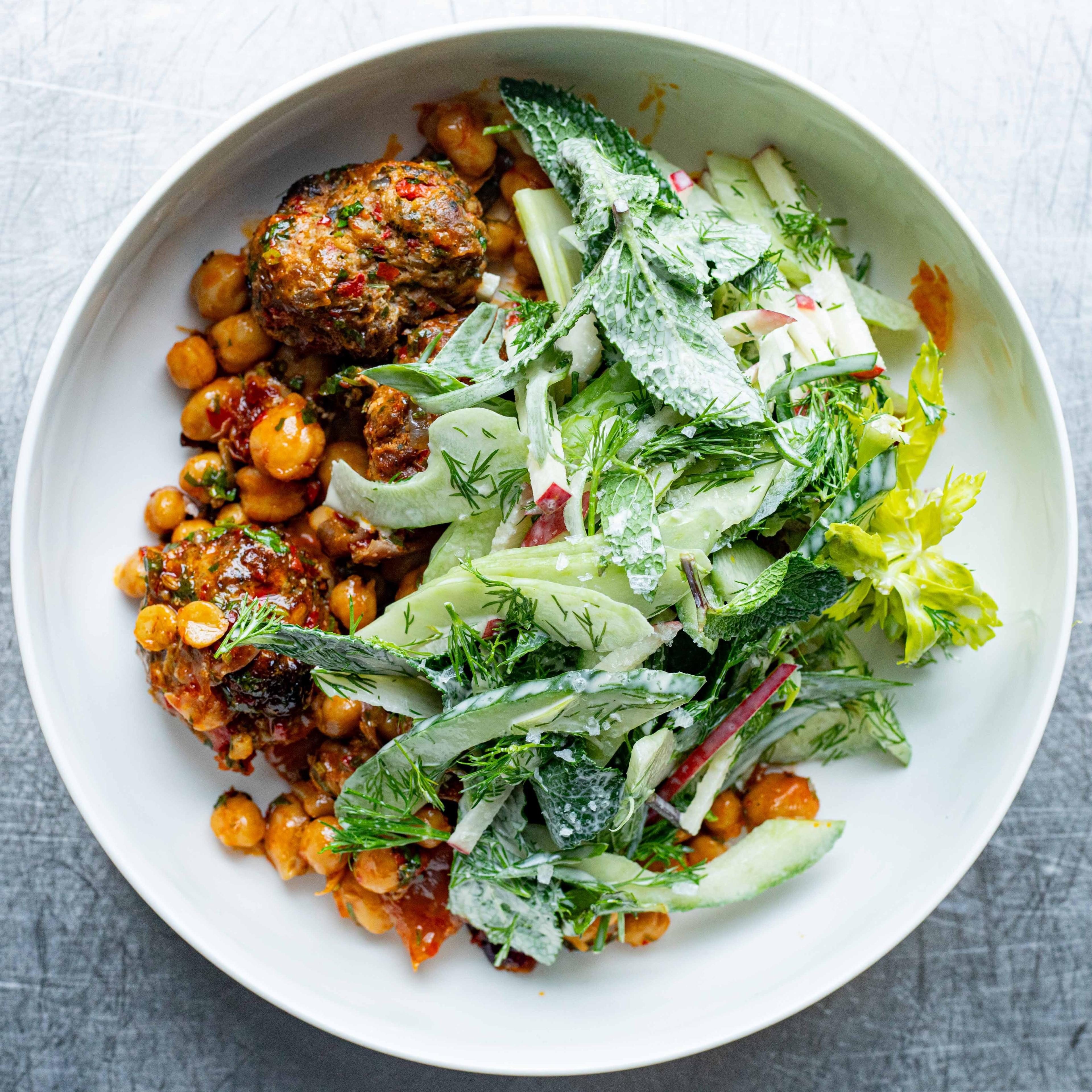 Lamb Chickpeas With Celery Apple Salad