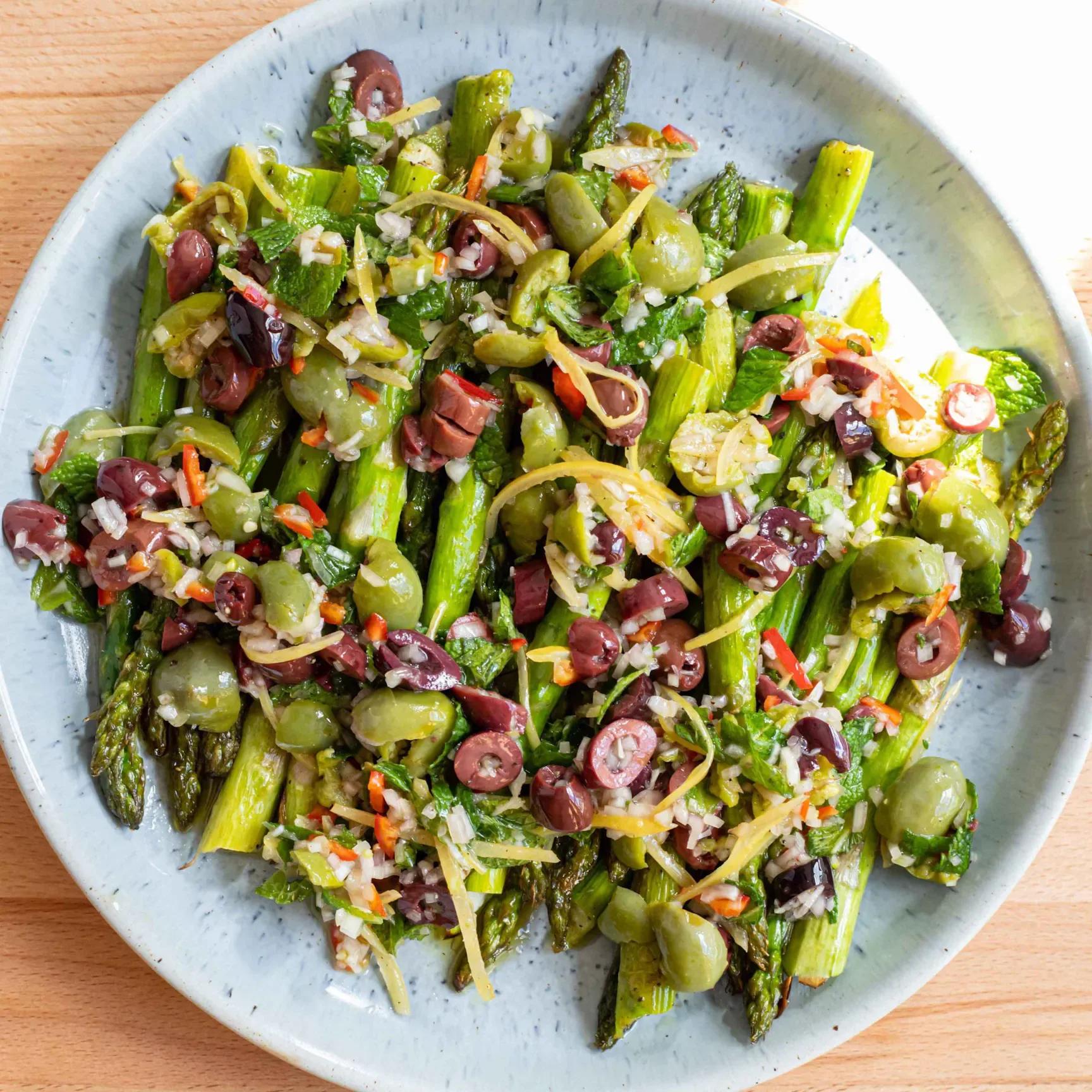 Roasted Asparagus with Preserved Lemon Olive Salsa