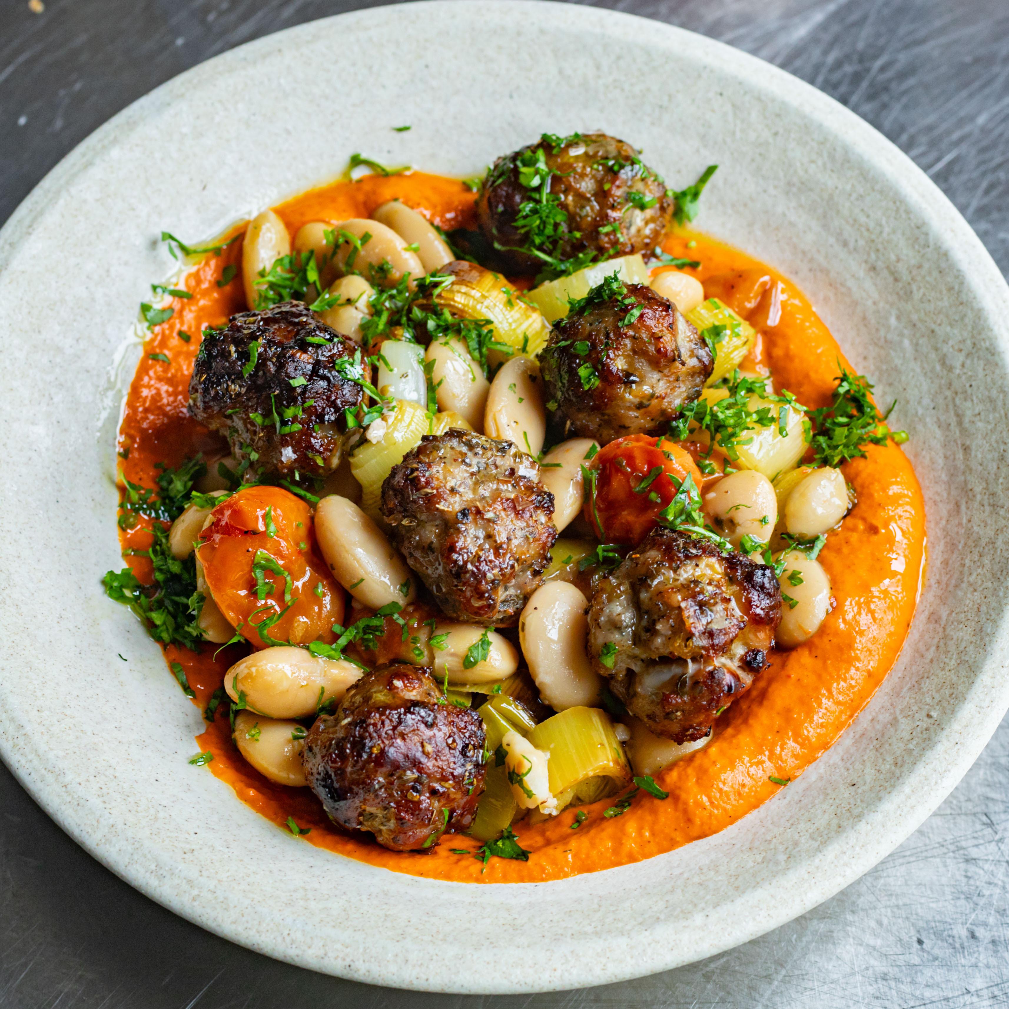 Sausage Meatballs with Tomato Romesco