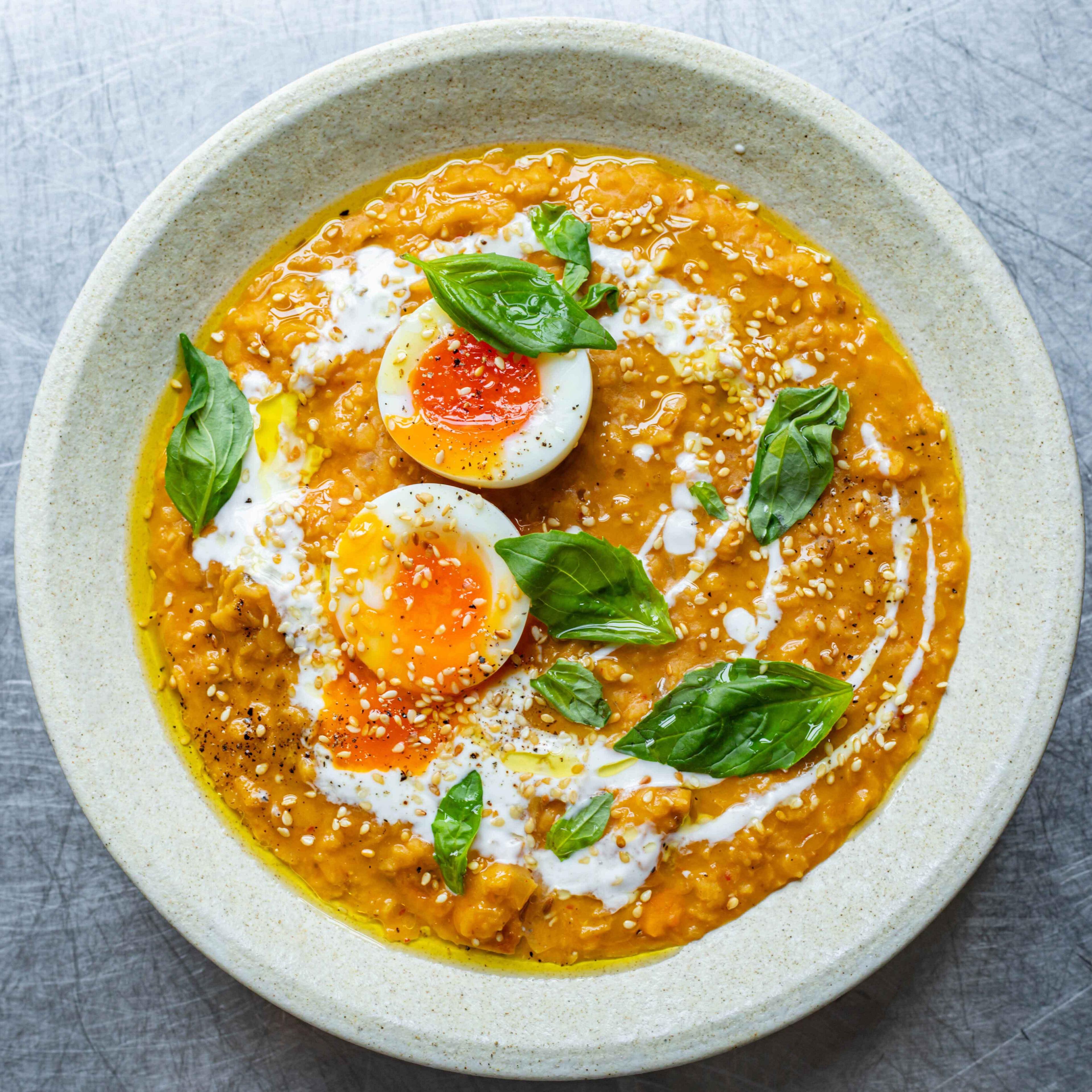 Thai Red Lentils With Fudgy Eggs Sesame