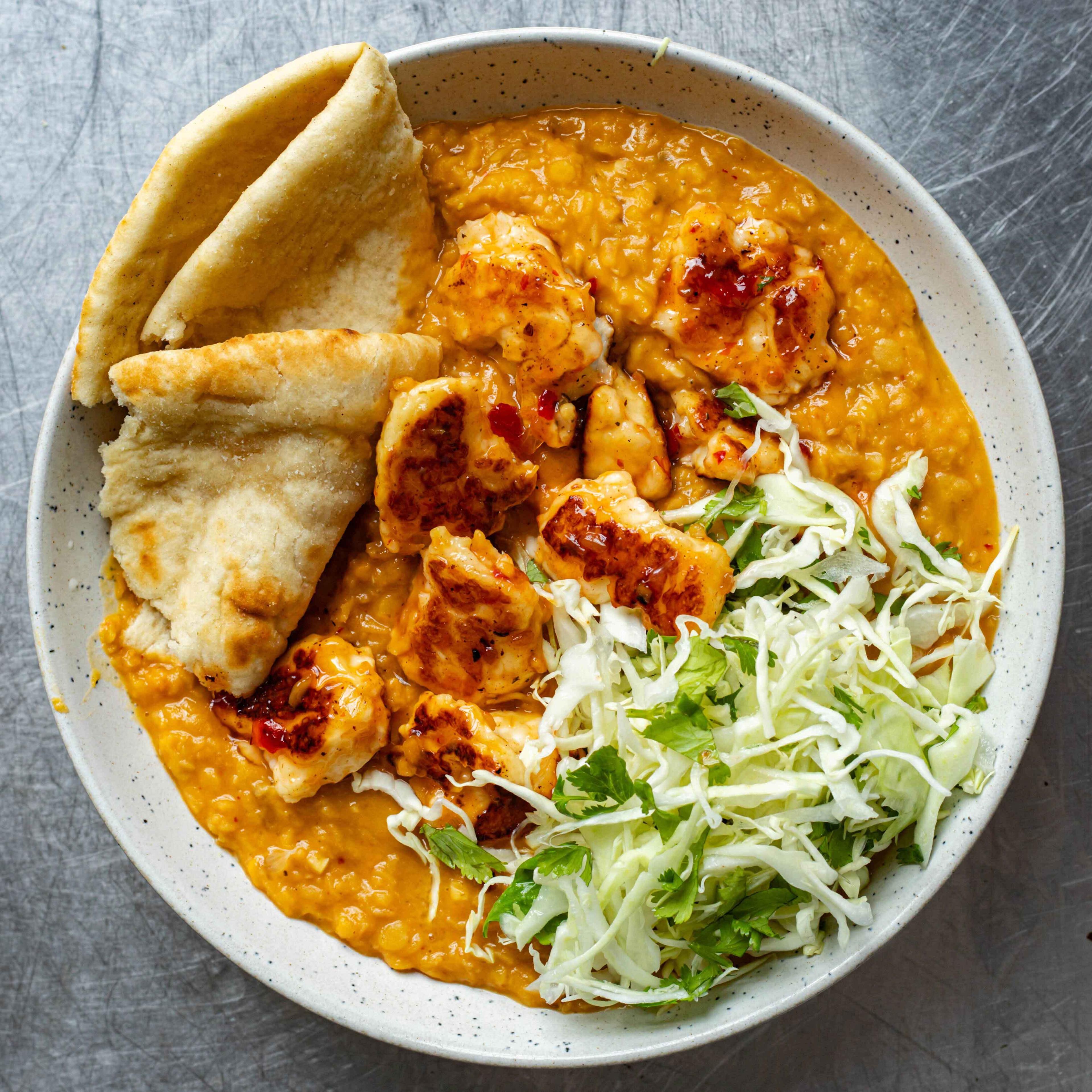 Thai Red Lentils with Sweet Chilli Halloumi