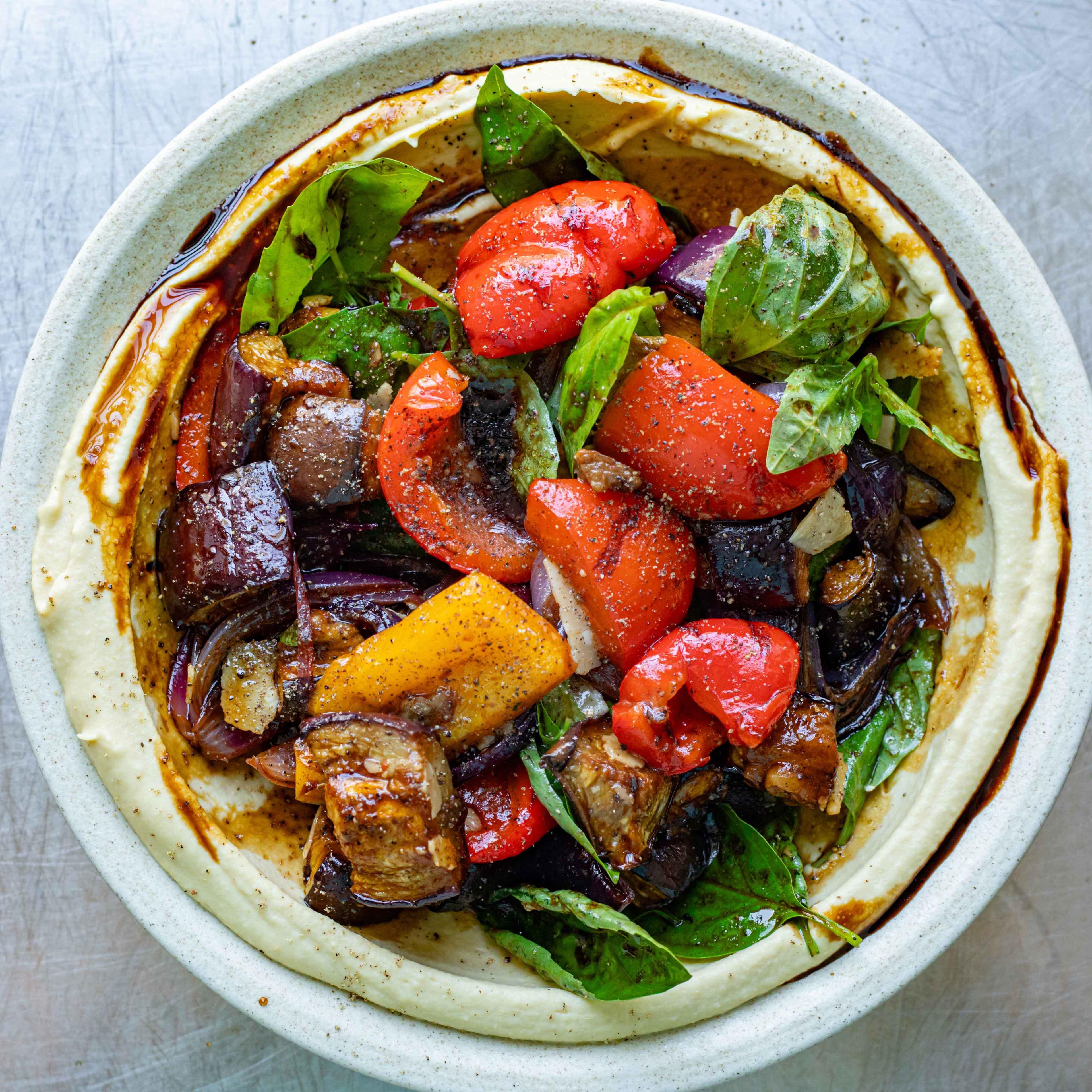 Balsamic Veggies Hummus Bowls