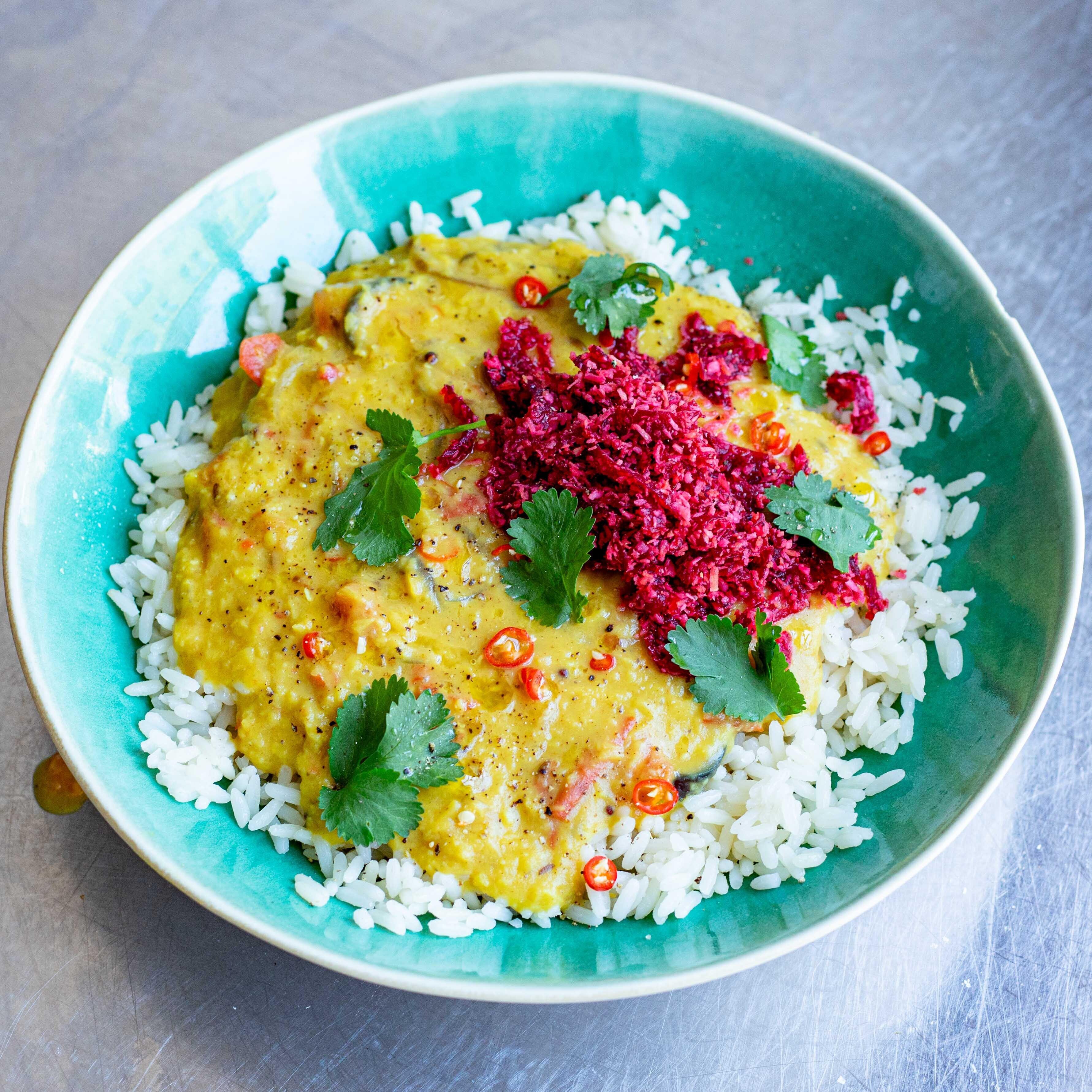 Dal Curry with Beetroot Sambal