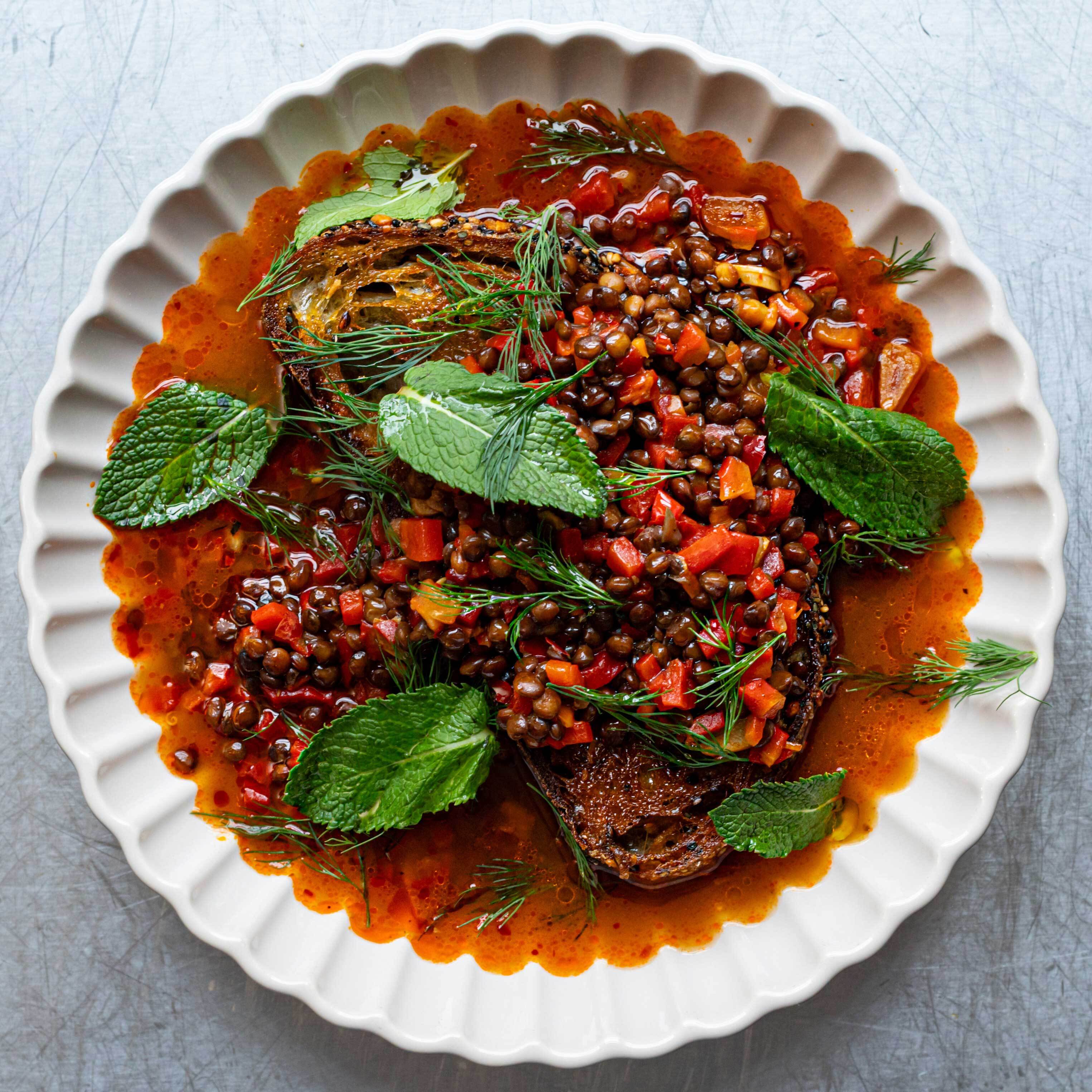 Harissa Lentils on Crunchy Toast