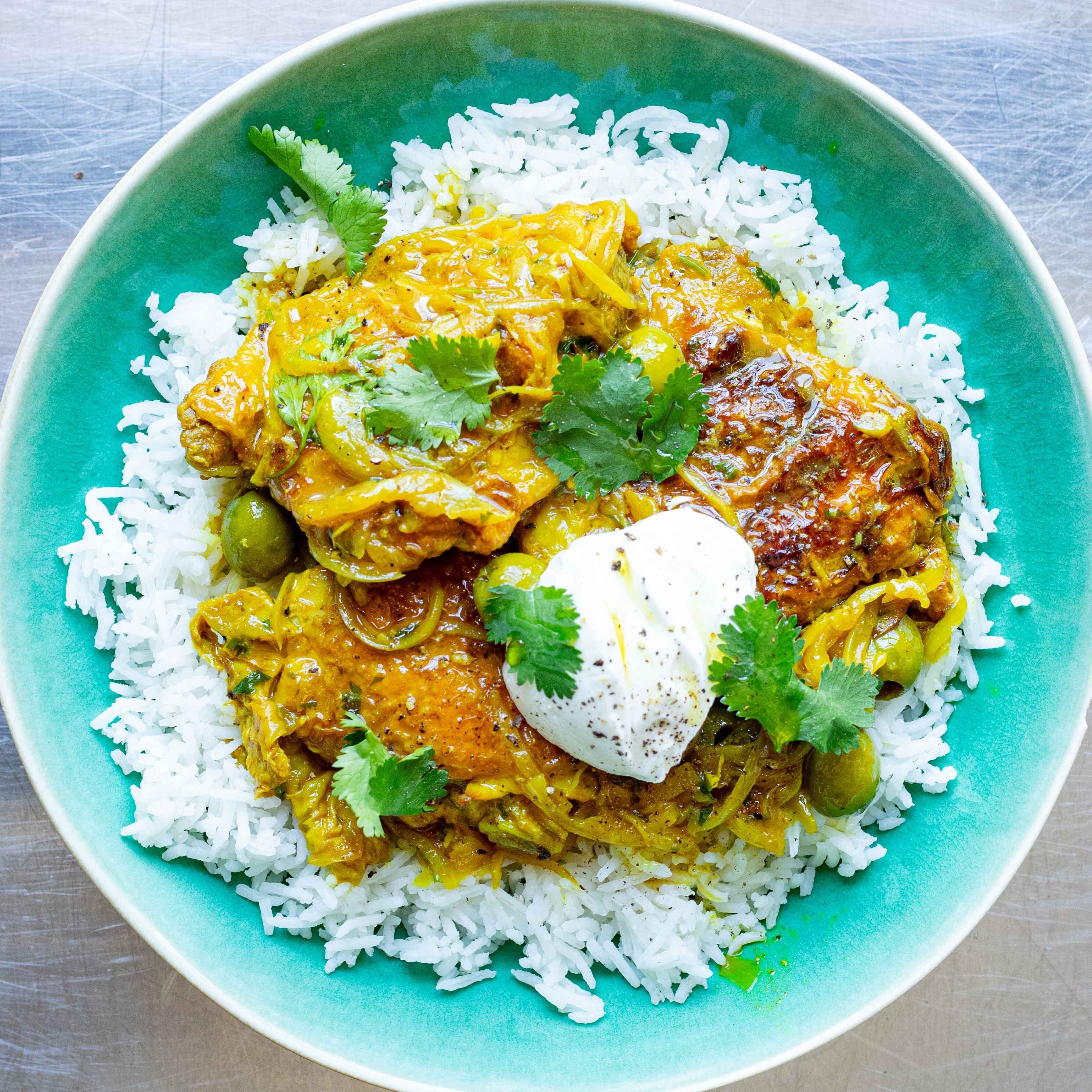 Turmeric Braised Chicken Chickpeas With Rice