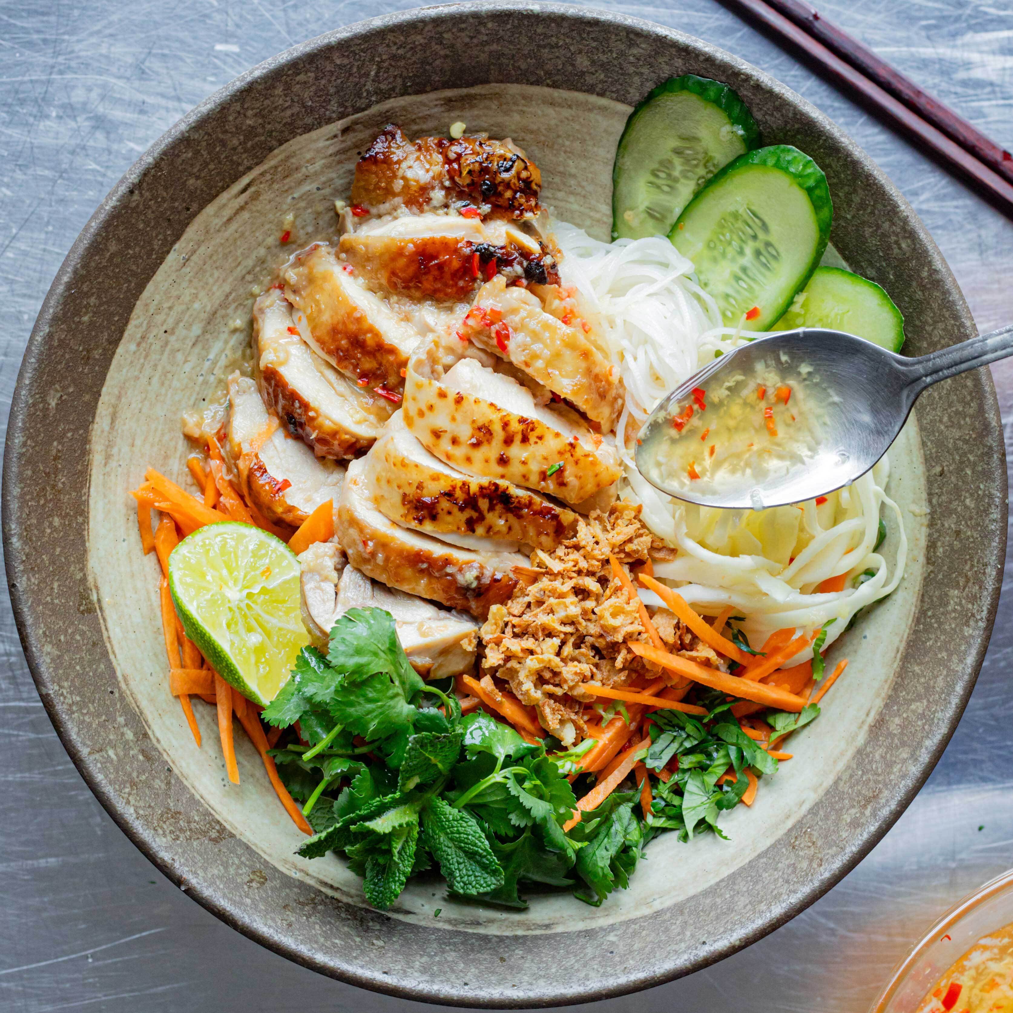 Vietnamese Lemongrass Chicken Noodle Salad