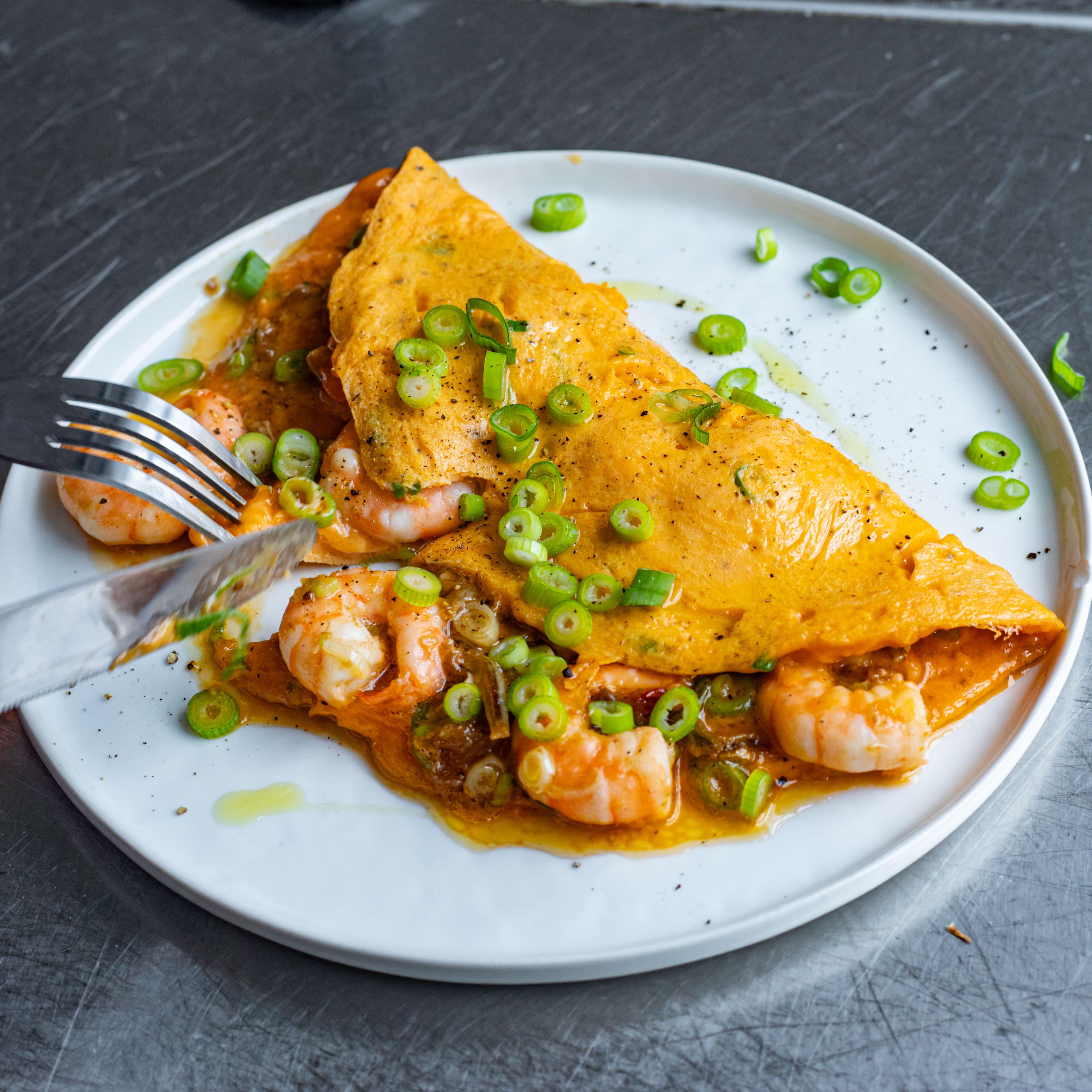 XO Sauce Omelette with Prawns Spring Onions