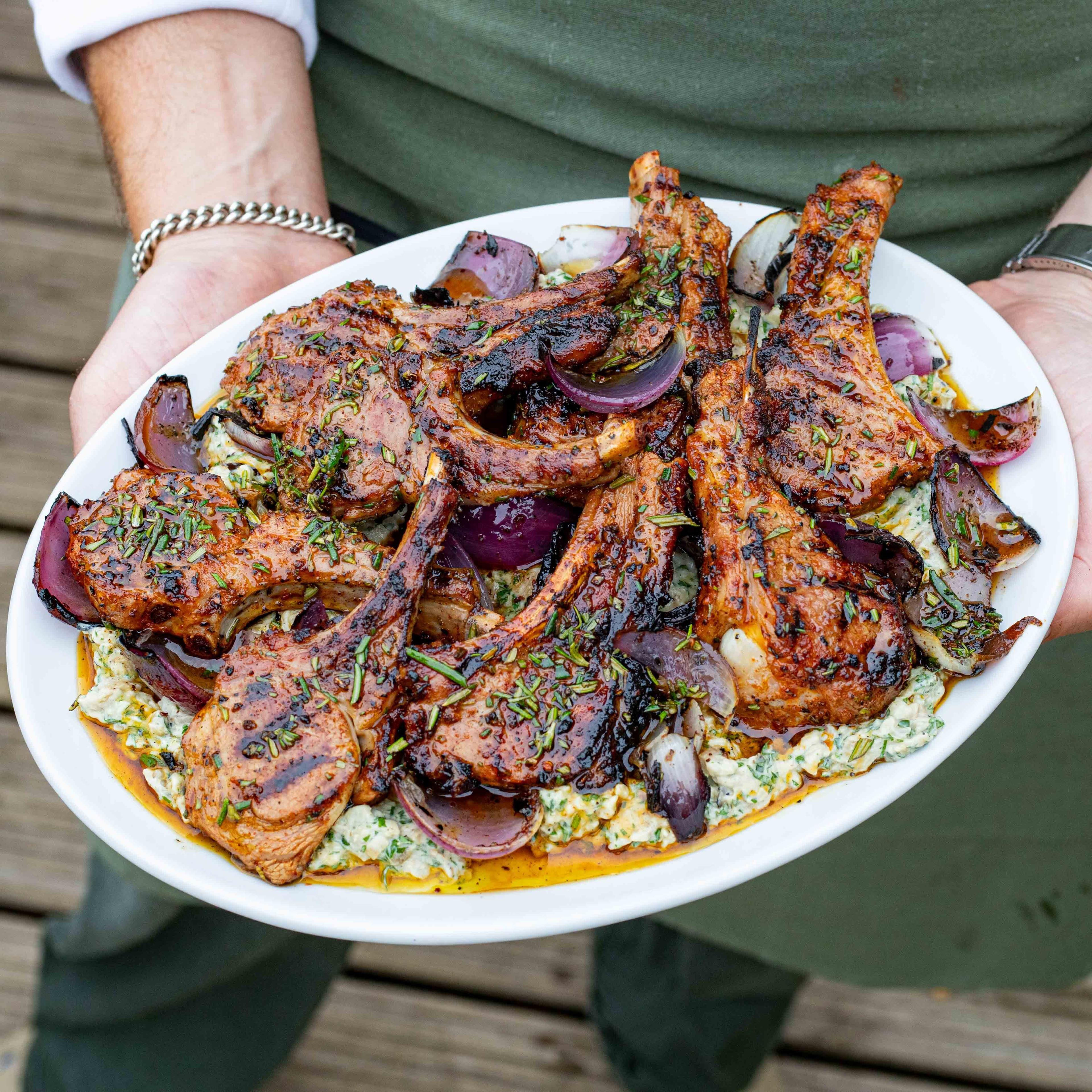 BBQ Lamb Chops Burnt Aubergines