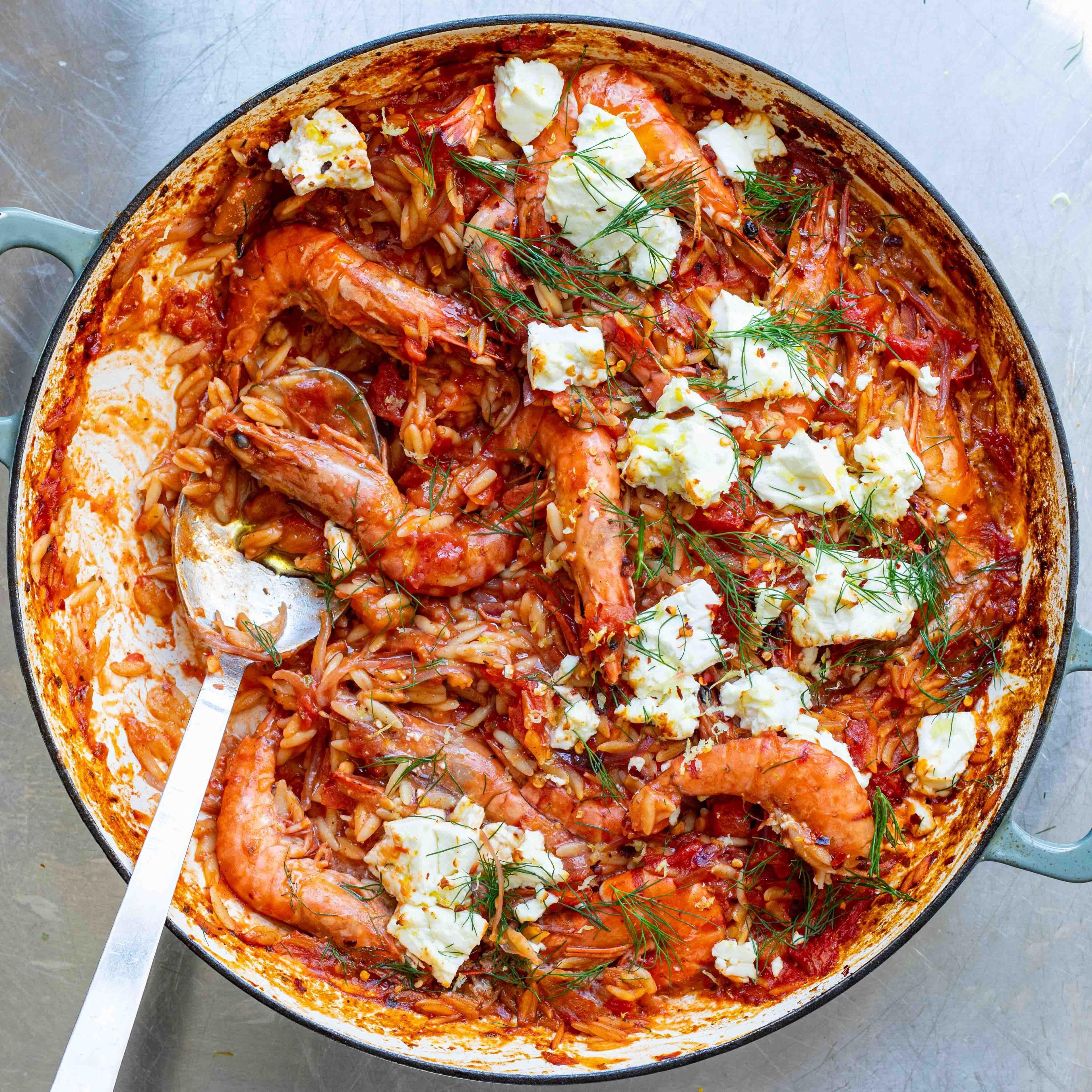 Baked Prawn Saganaki Orzo Recipe