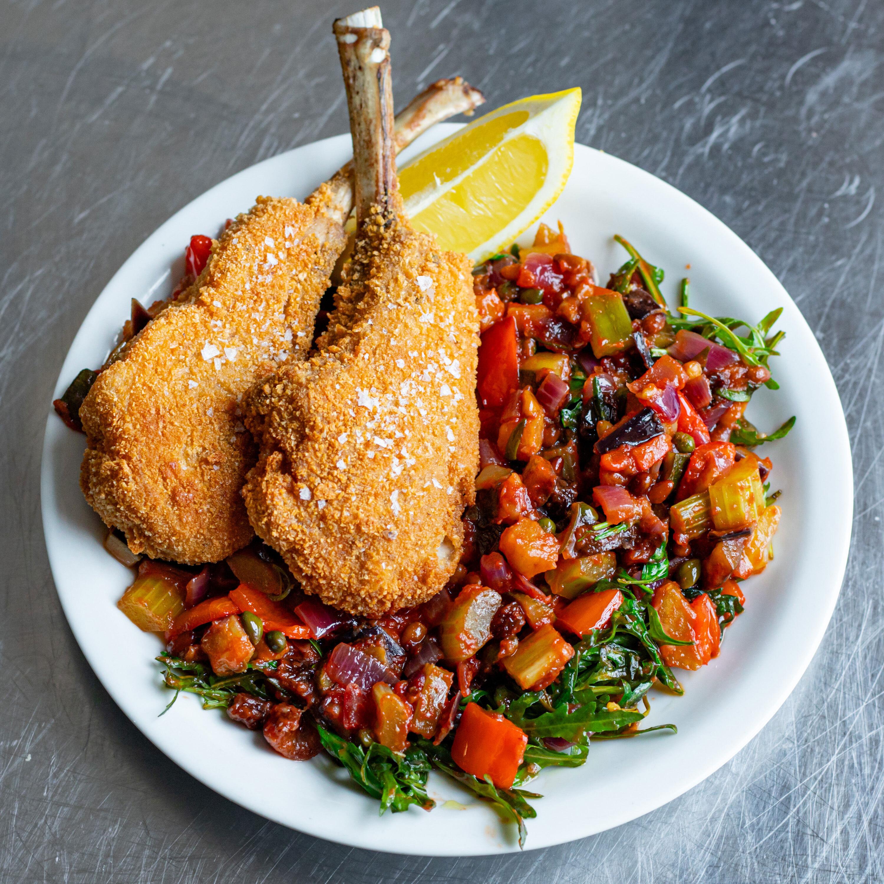 Breaded Lamb Chops With Caponata