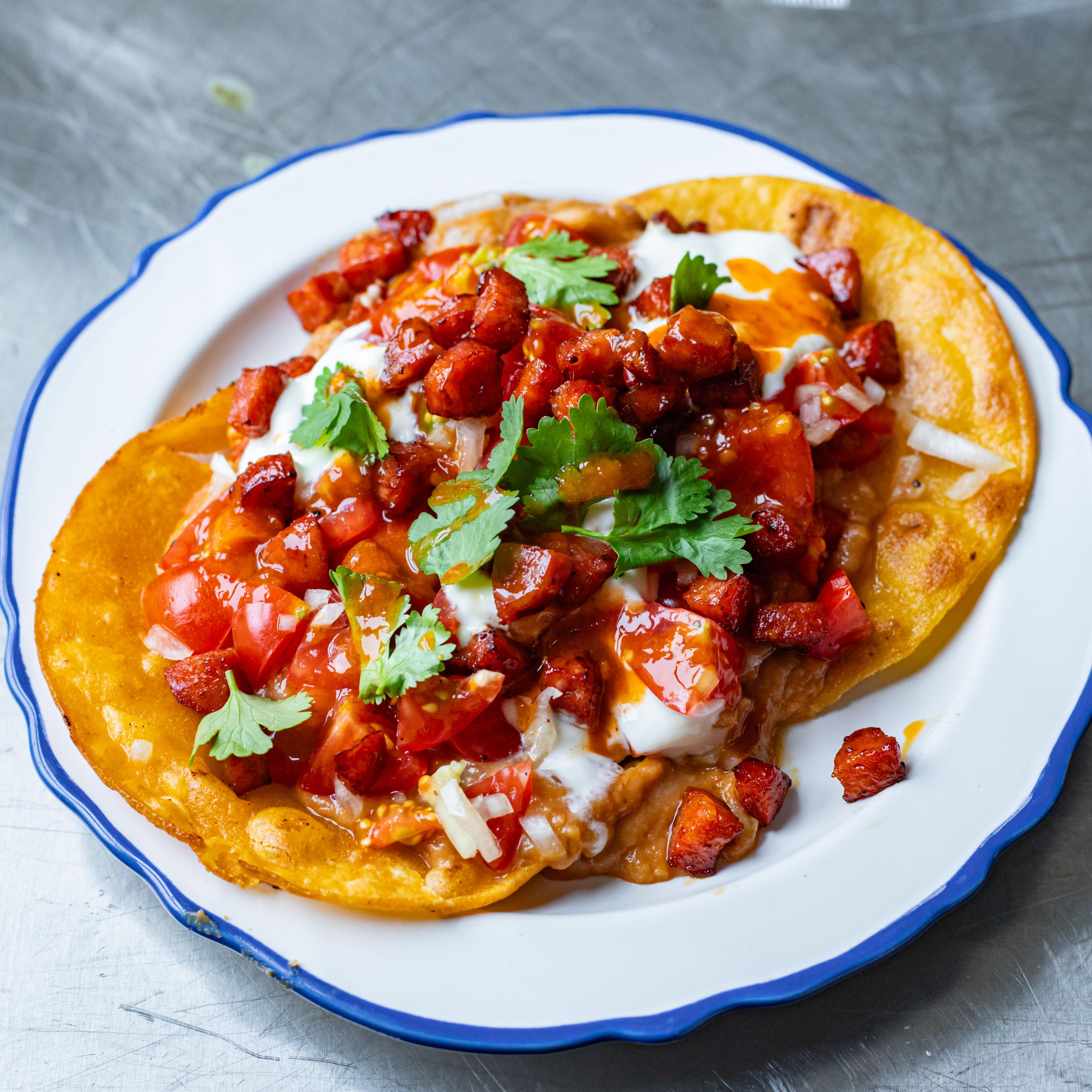 Chorizo Refried Bean Tostadas