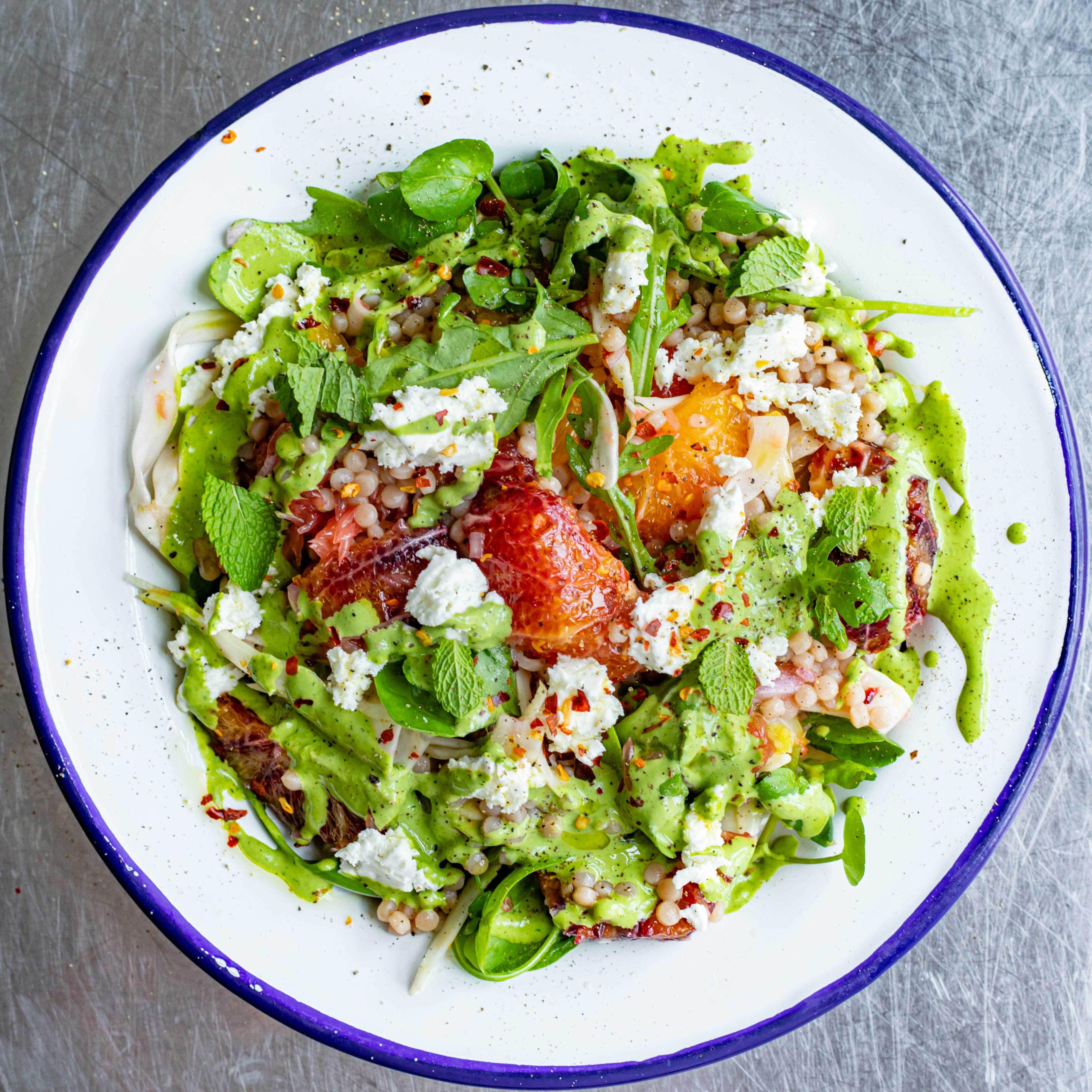 Citrussy Couscous Salad with Herby Tahini Dressing