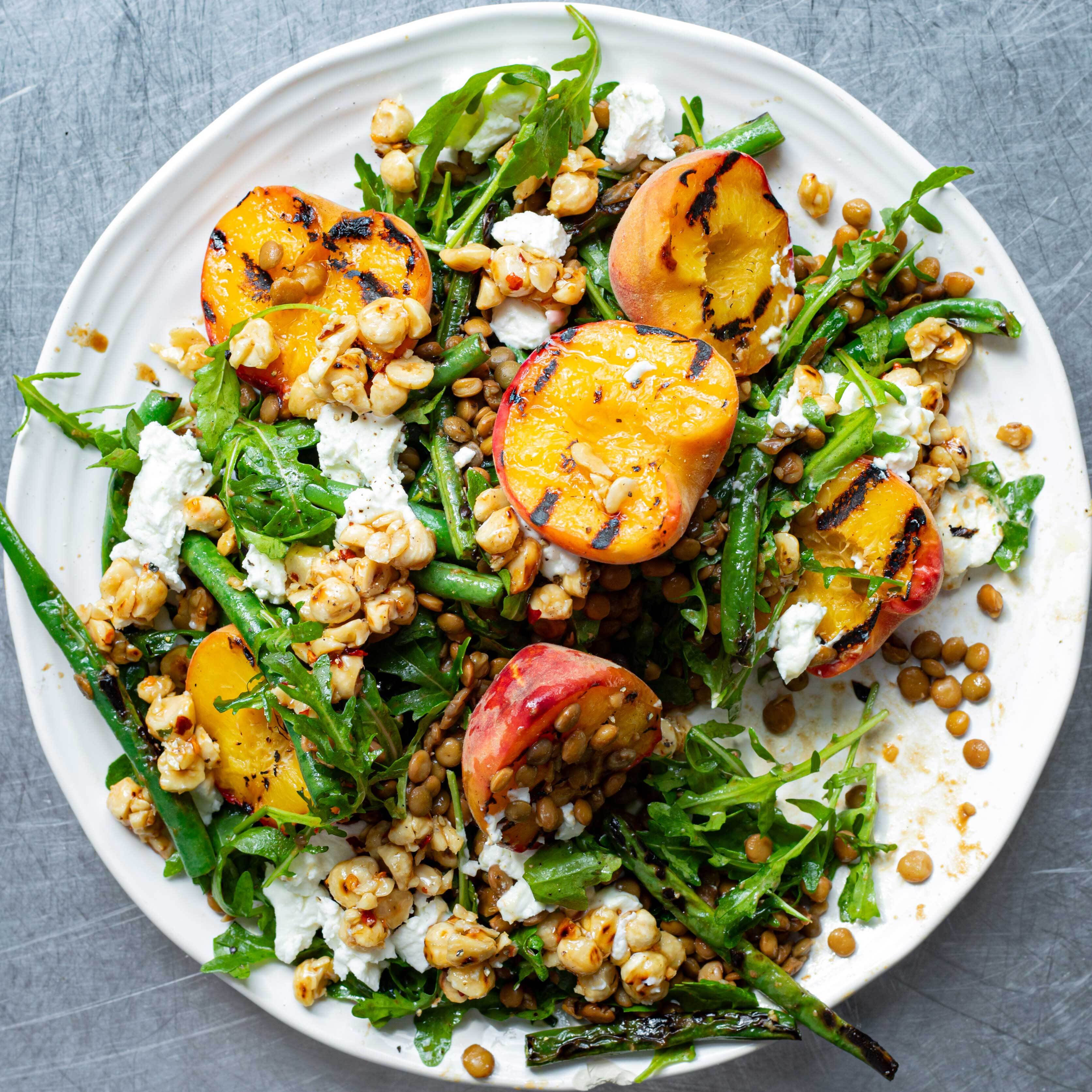 Goats Cheese Charred Peach Lentil Salad