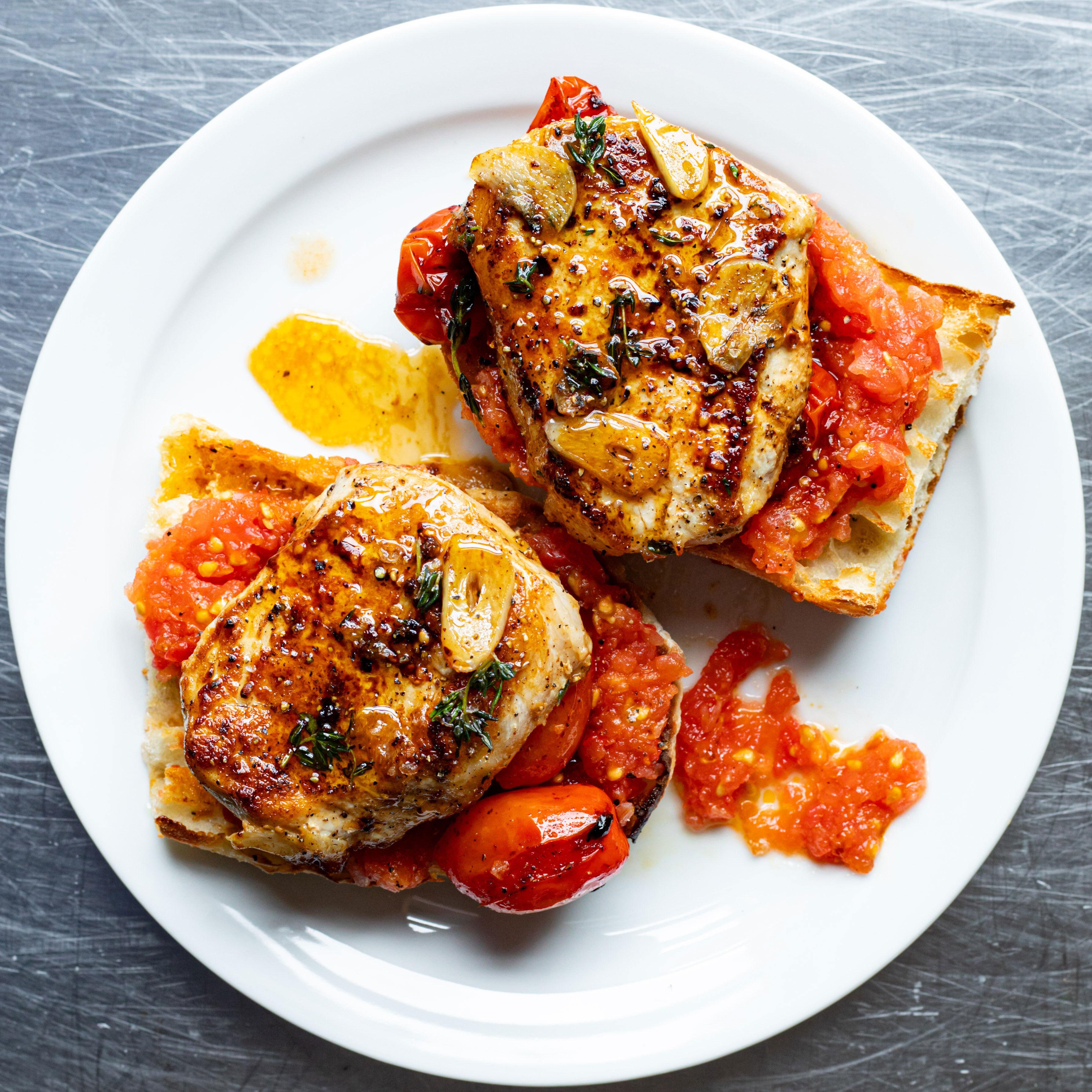 Pork Minute Steaks on Pan Con Tomate